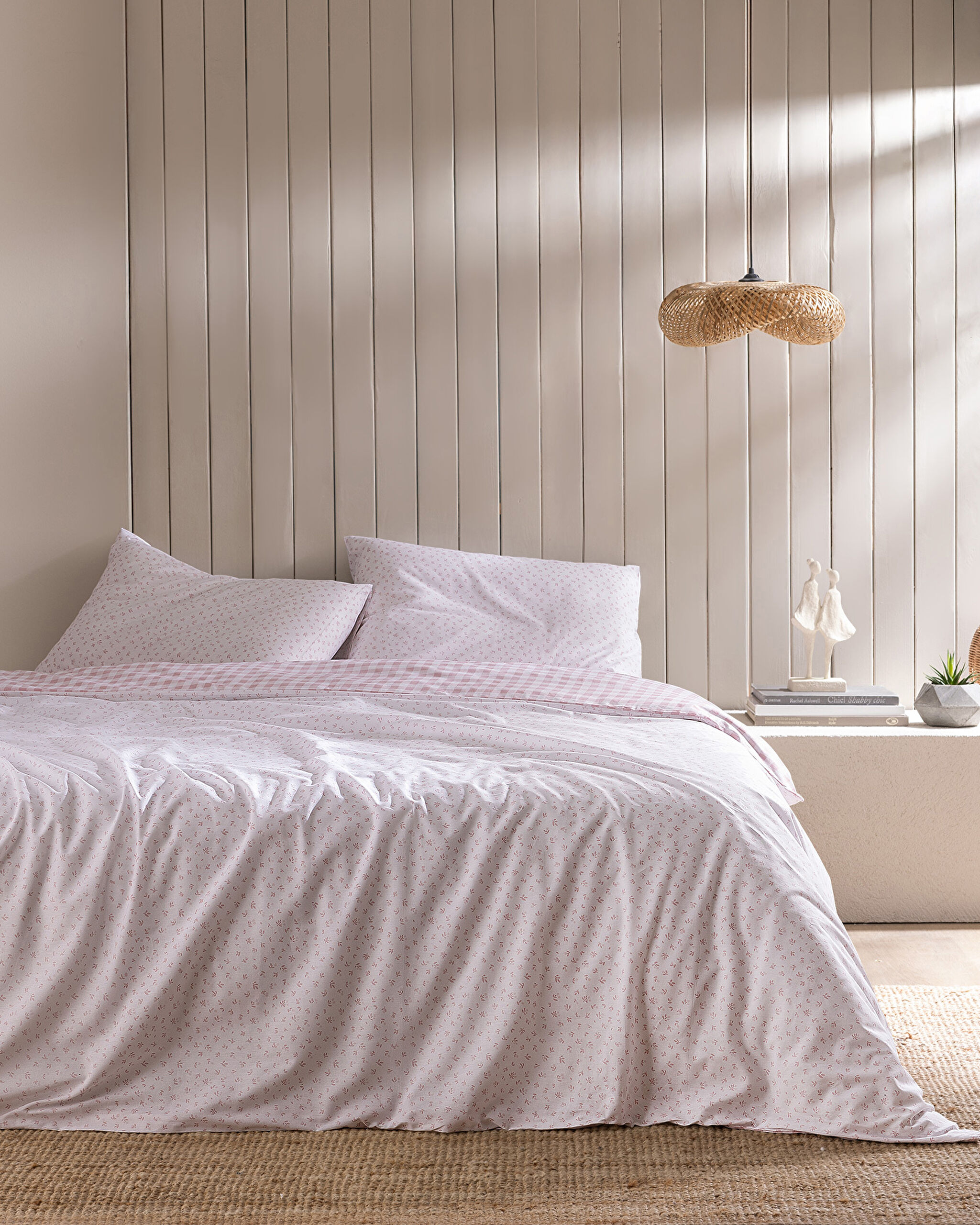 Botie King Size 100 % Baumwolle Ranforce bedrucktes Bettbezug-Set – Puder - 0