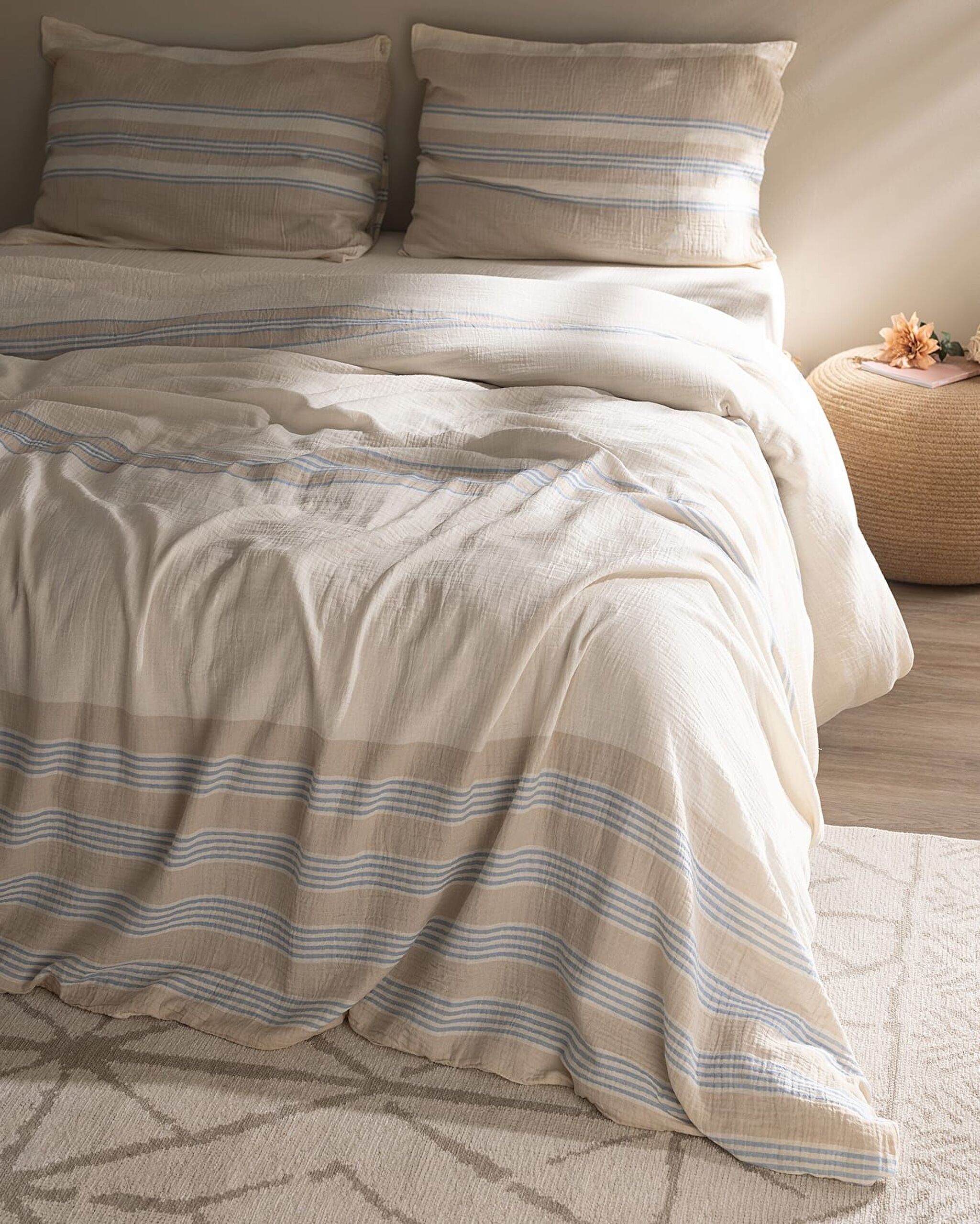 Sheryl Kıng Sıze Muslın Yarn Dyed Duvet Cover Set - Fıtted - 1