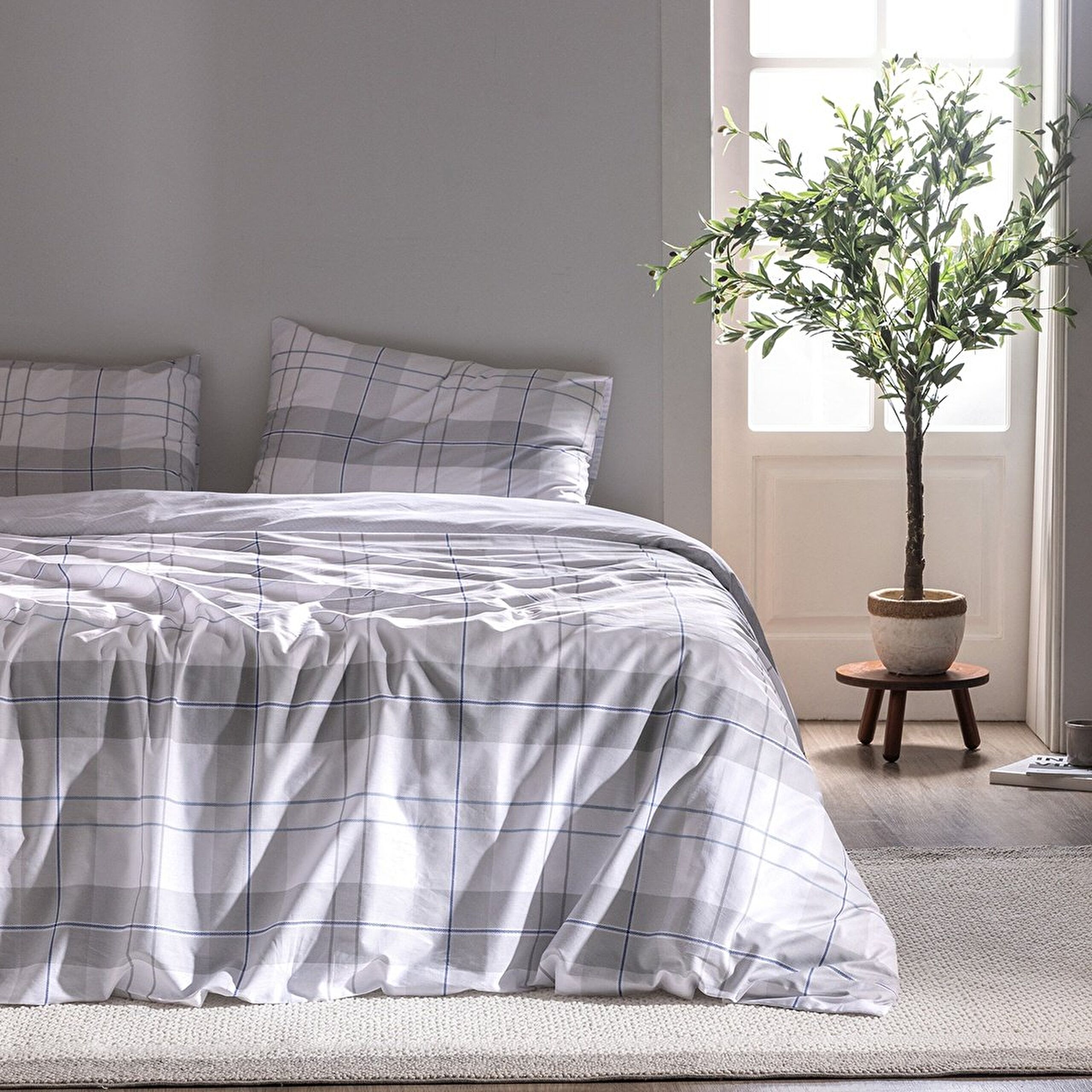 Ensemble de housse de couette imprimé Ranforce 100% coton Musette King Size - Bleu - 0