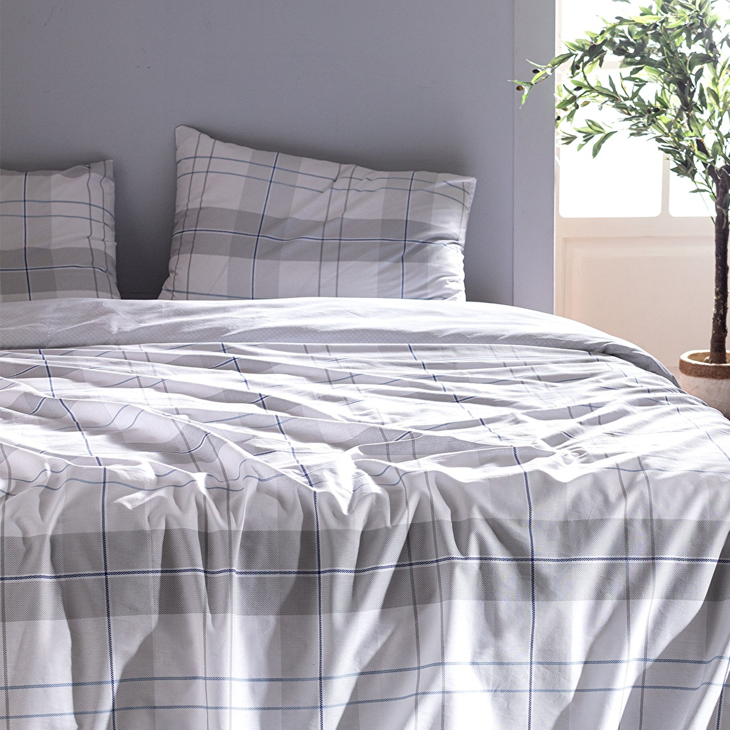 Ensemble de housse de couette imprimé Ranforce 100% coton Musette King Size - Bleu - 2