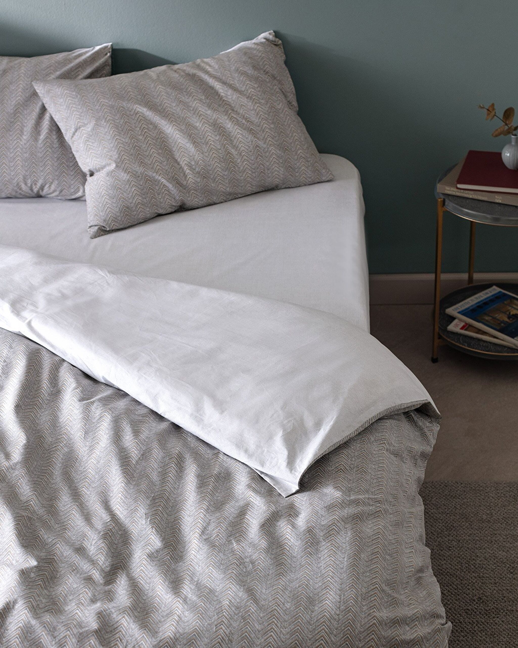 Ensemble de housse de couette imprimé Ranforce 100 % coton Bailey King Size - Gris - 1