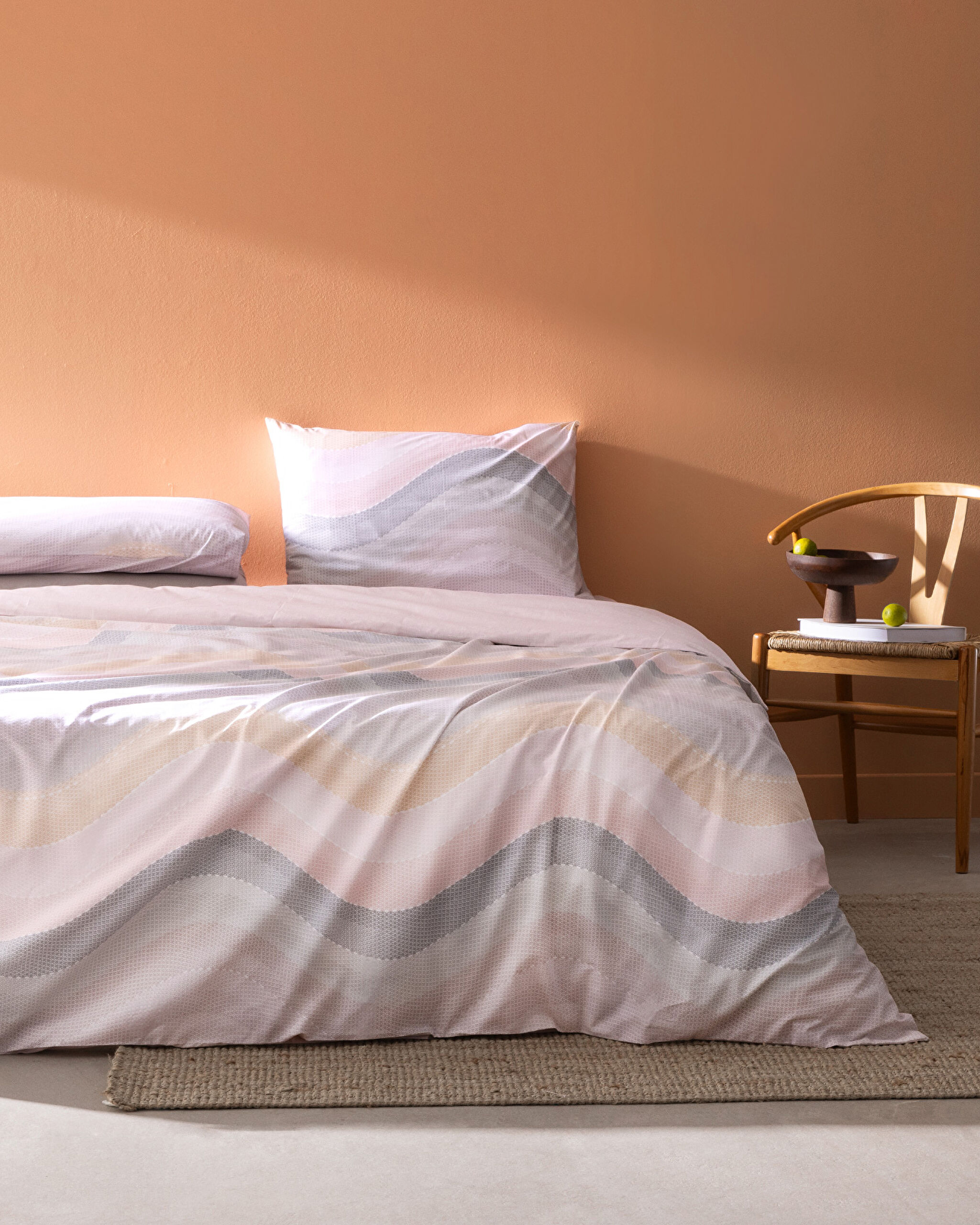 Suivre King Size 100 % Baumwolle Ranforce bedrucktes Bettbezug-Set – Puder - 0