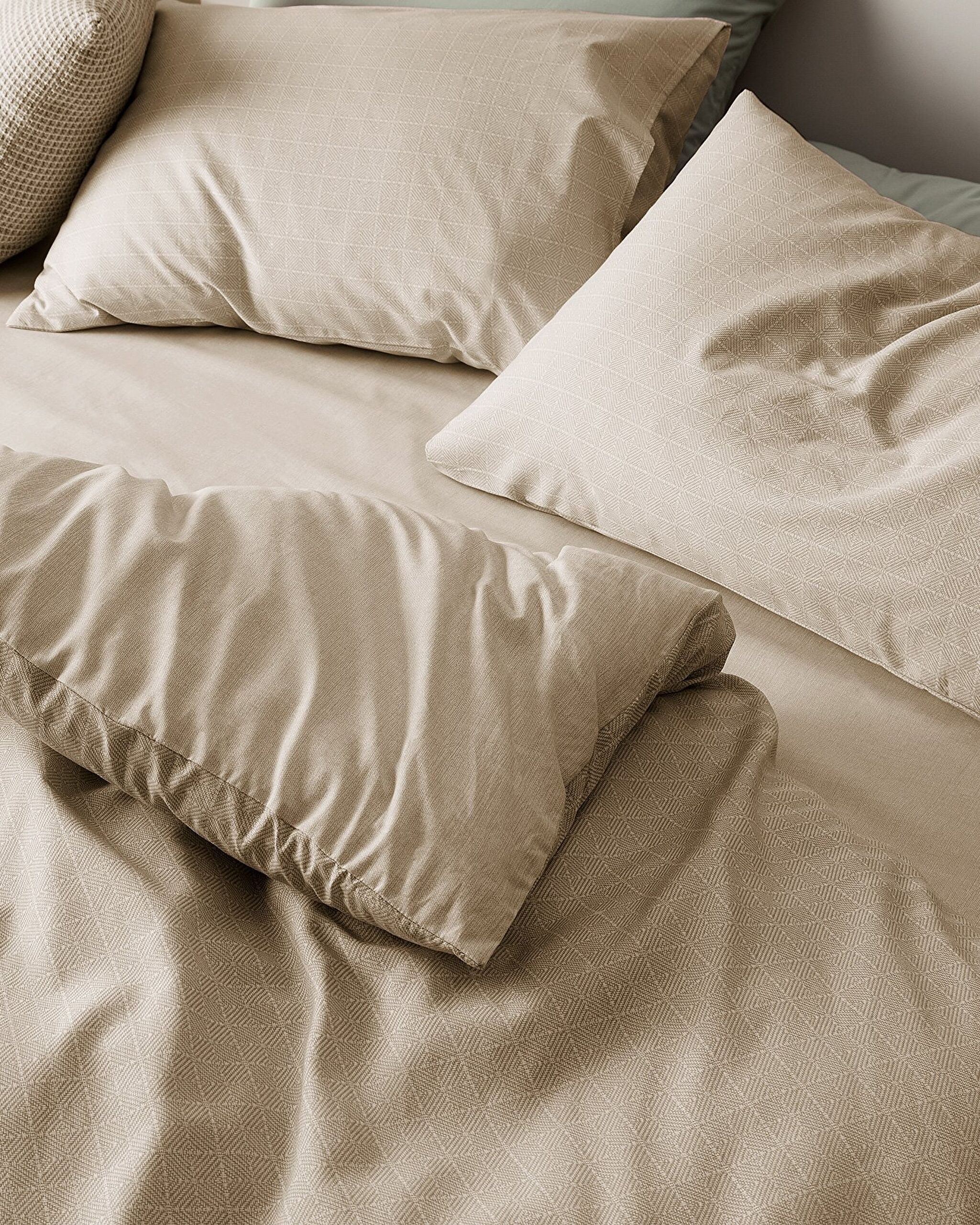 Ensemble de housse de couette imprimé Ranforce 100 % coton King Size Odette - Beige - 1