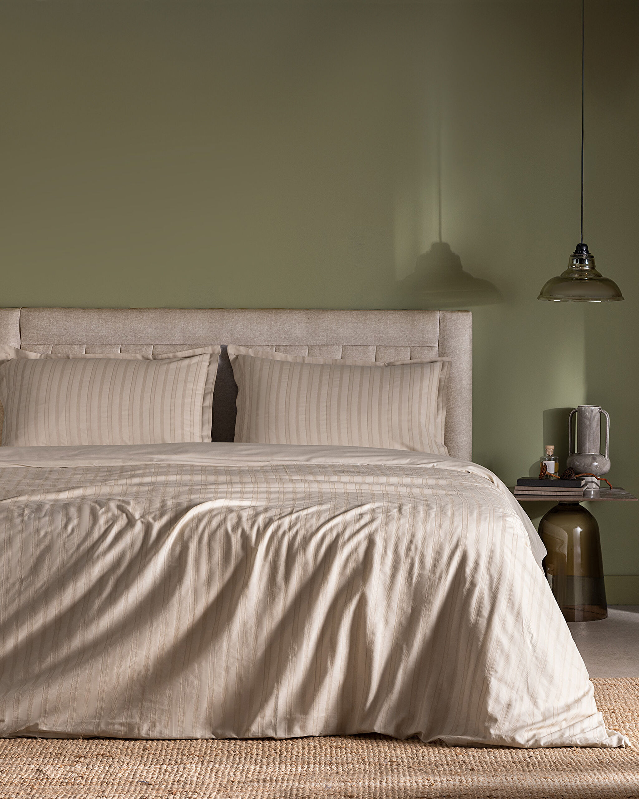 Ensemble de housse de couette Dobby 100 % coton pour très grand lit Nicole - Beige - 0