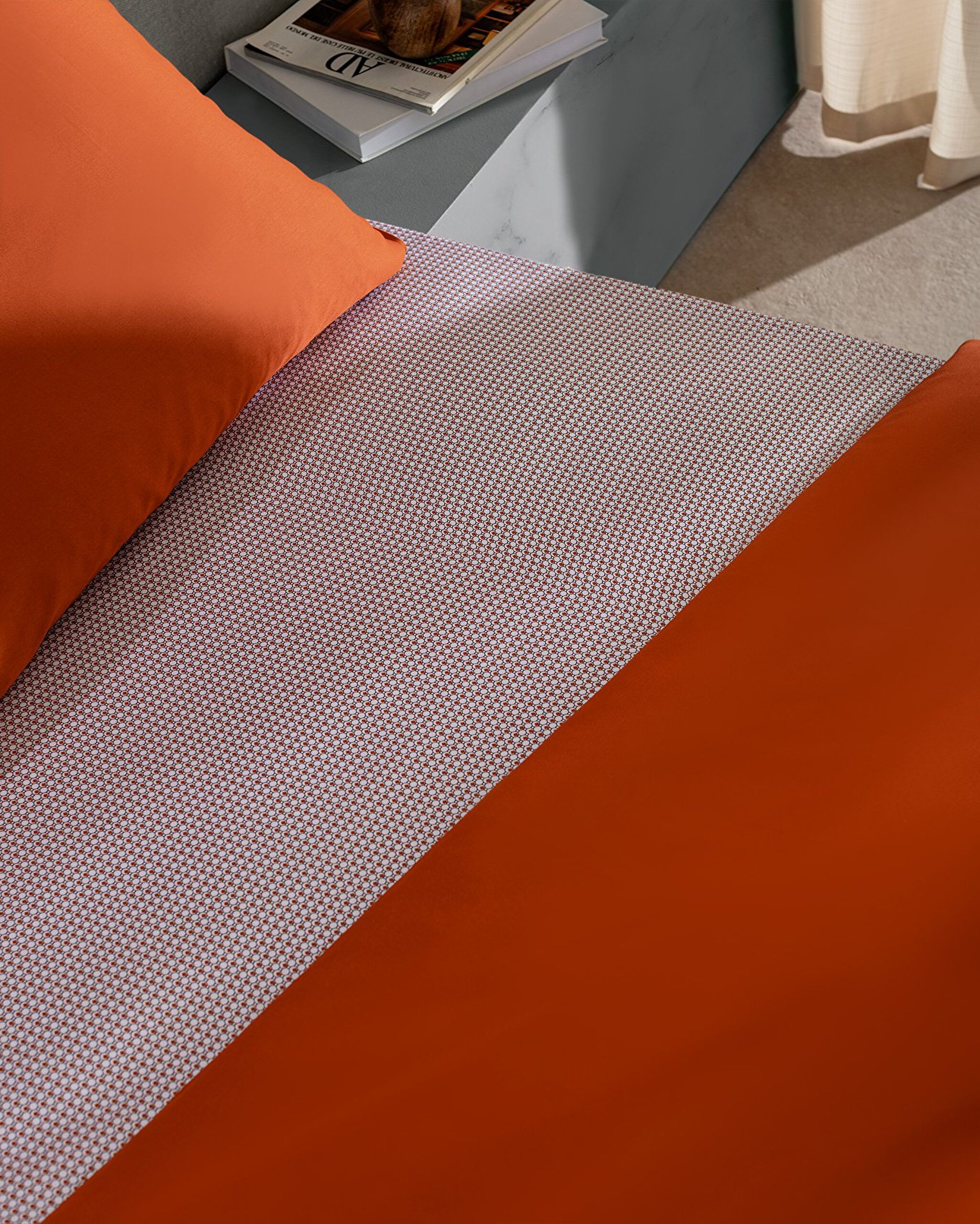 Ensemble de housse de couette en satin imprimé 100 % coton Delit King Size - Orange - 4