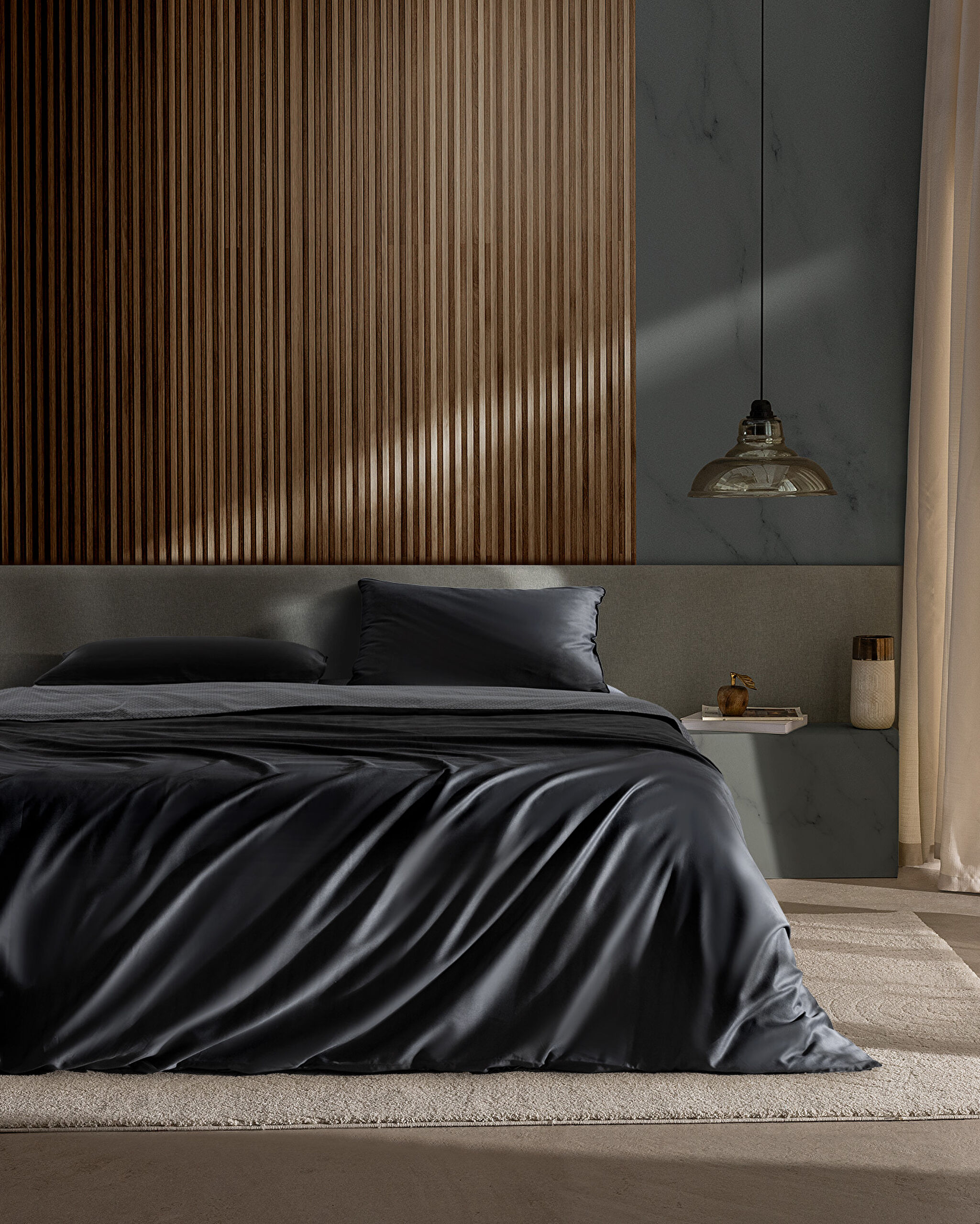 Ensemble de housse de couette en satin imprimé 100 % coton pour très grand lit Vachel - Anthracite - 0