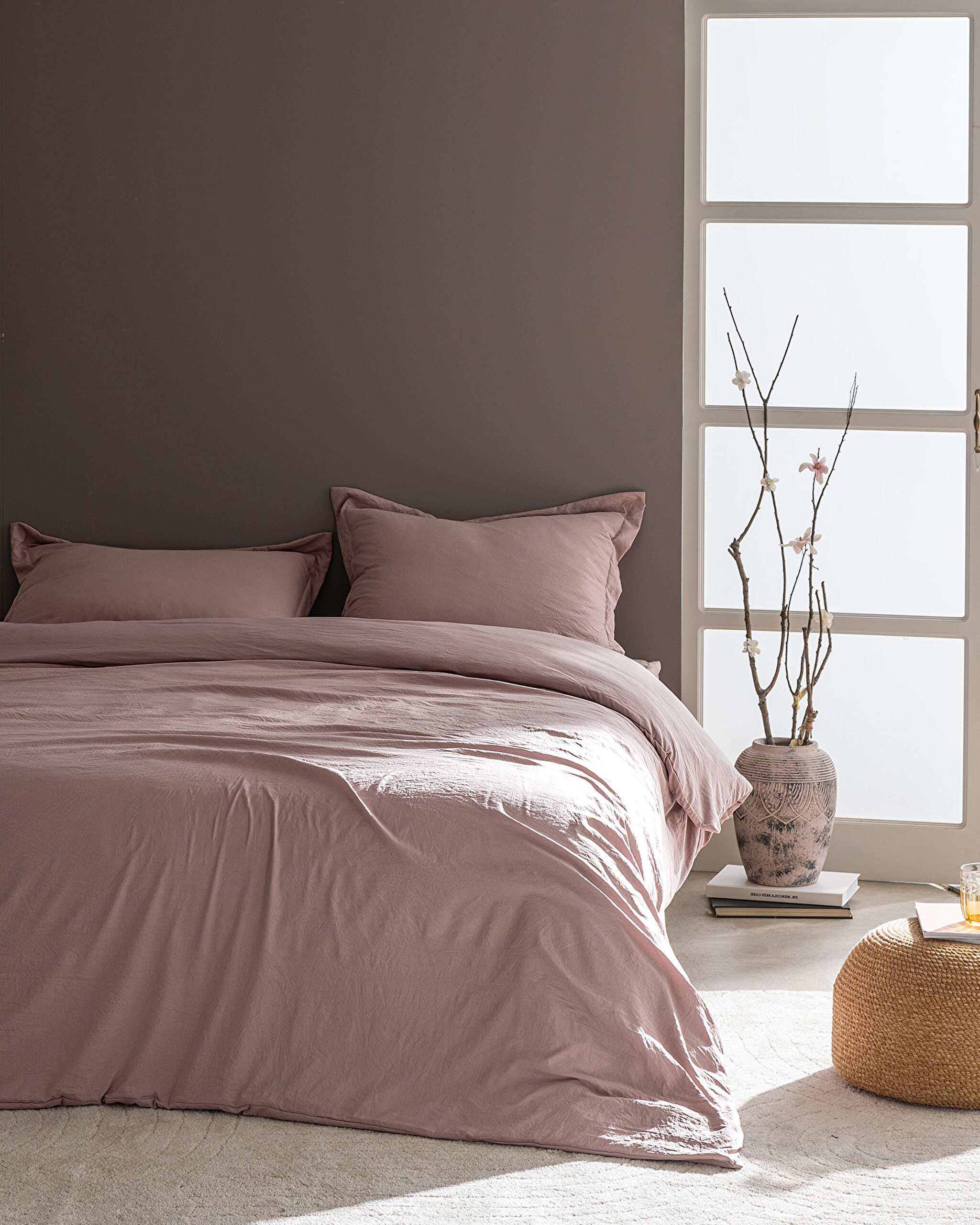 Ensemble de housse de couette élastique en microfibre pour lit king size Mona - Poudre - 0