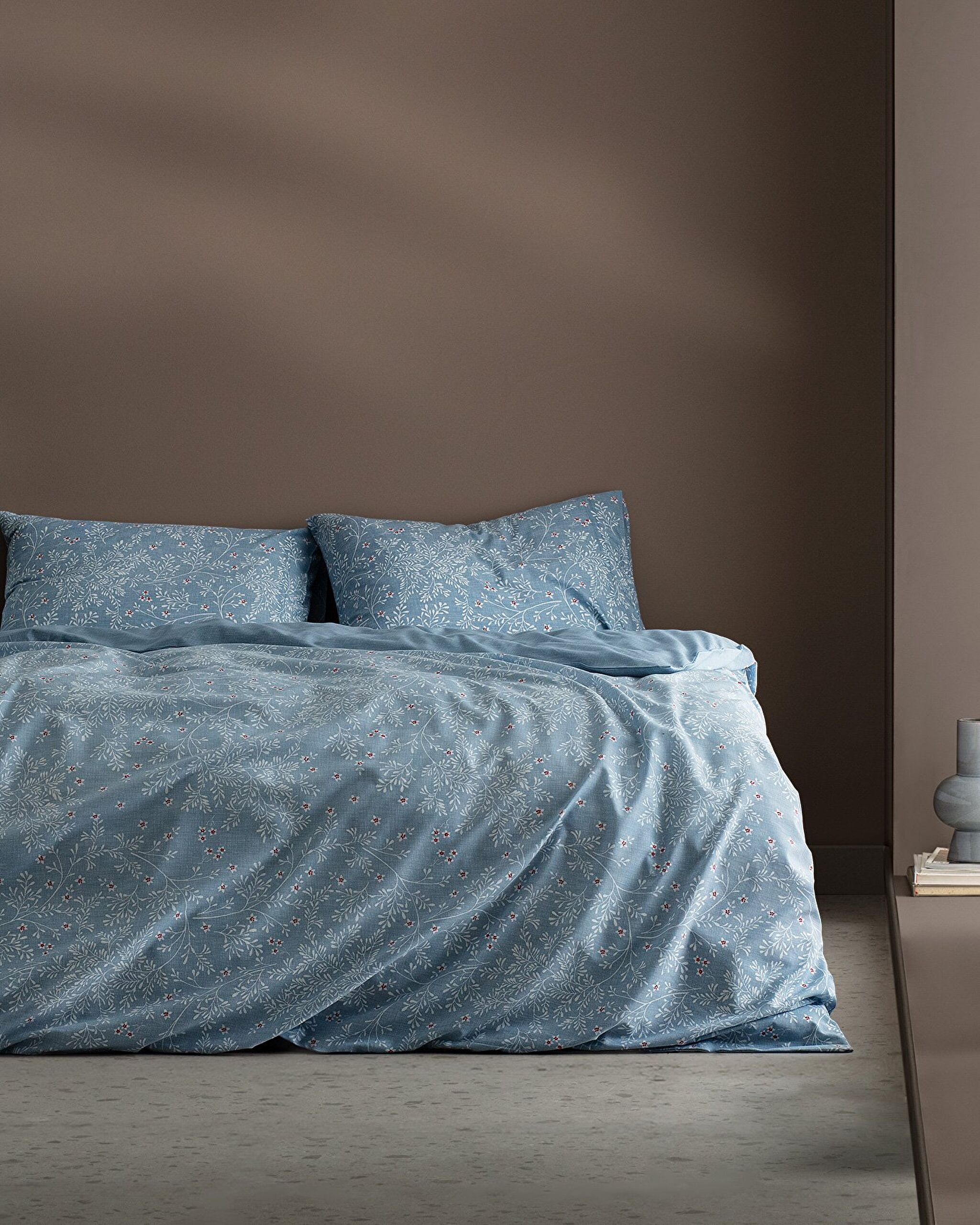 Ensemble de housse de couette imprimée en coton King Size Emele - Bleu - 0