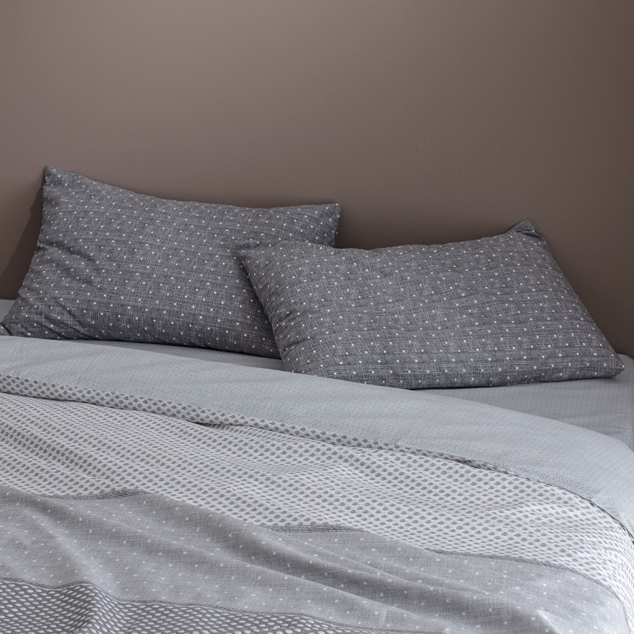 Ensemble de housse de couette imprimé en coton King Size Hugo - Gris - 1