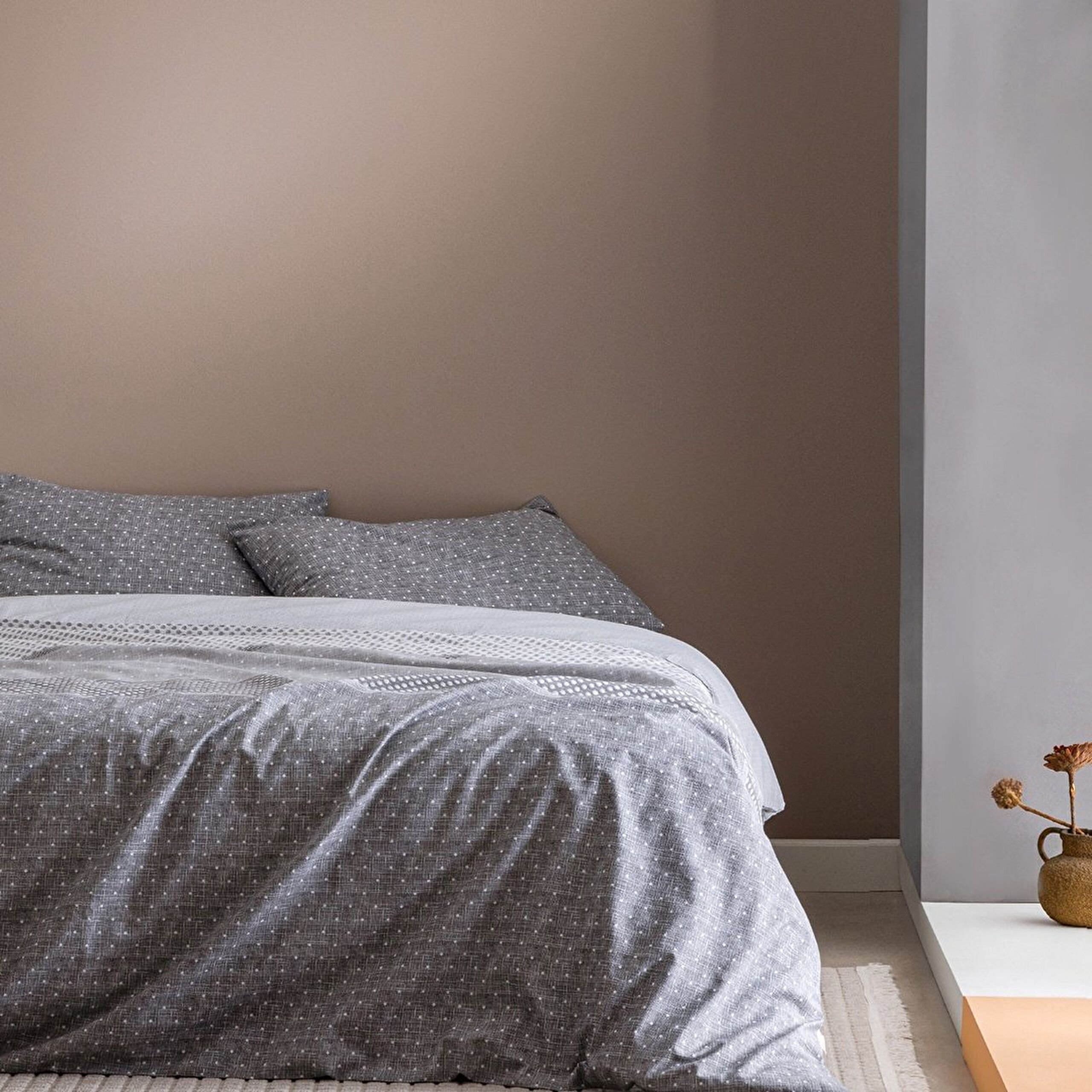 Ensemble de housse de couette imprimé en coton King Size Hugo - Gris - 0