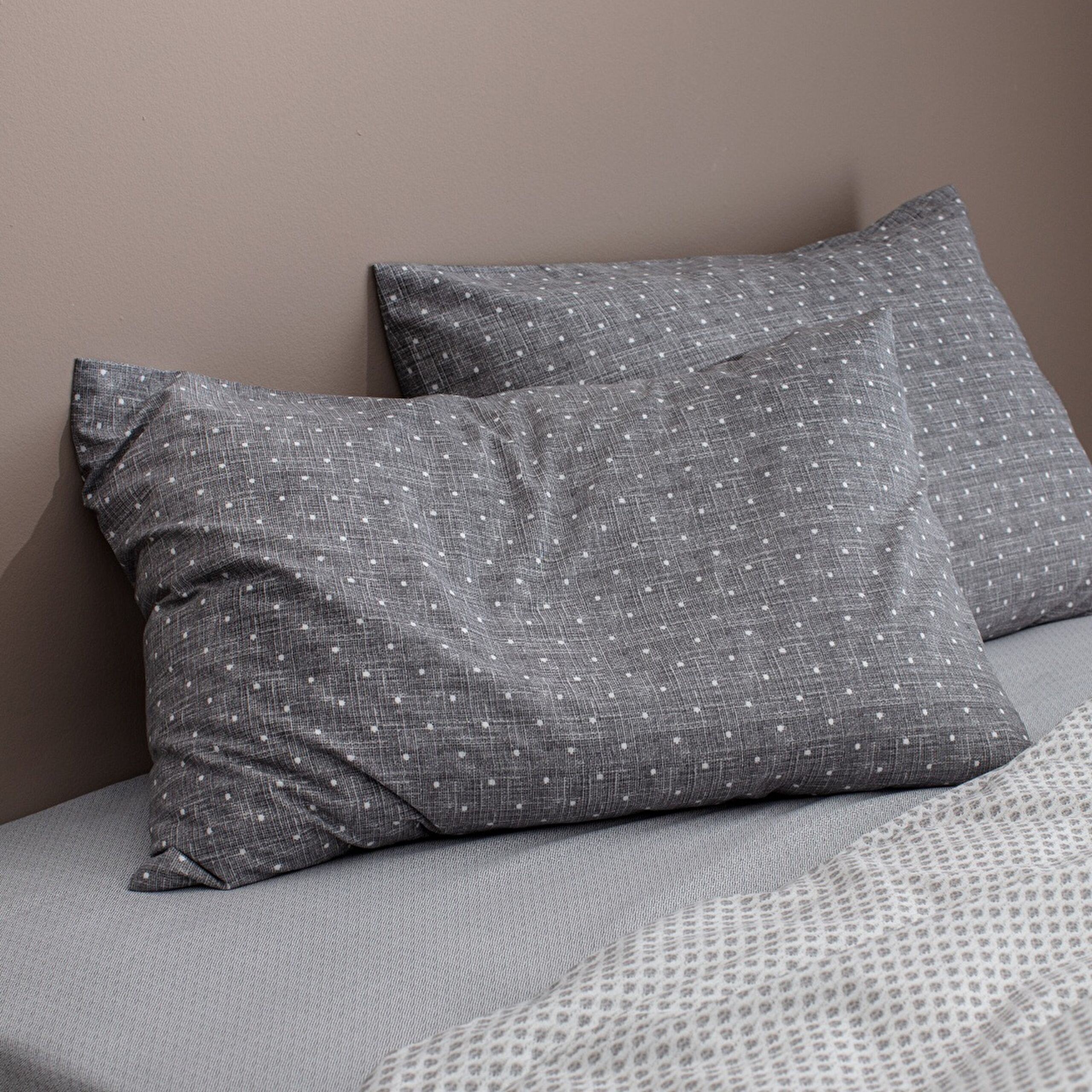 Ensemble de housse de couette imprimé en coton King Size Hugo - Gris - 3