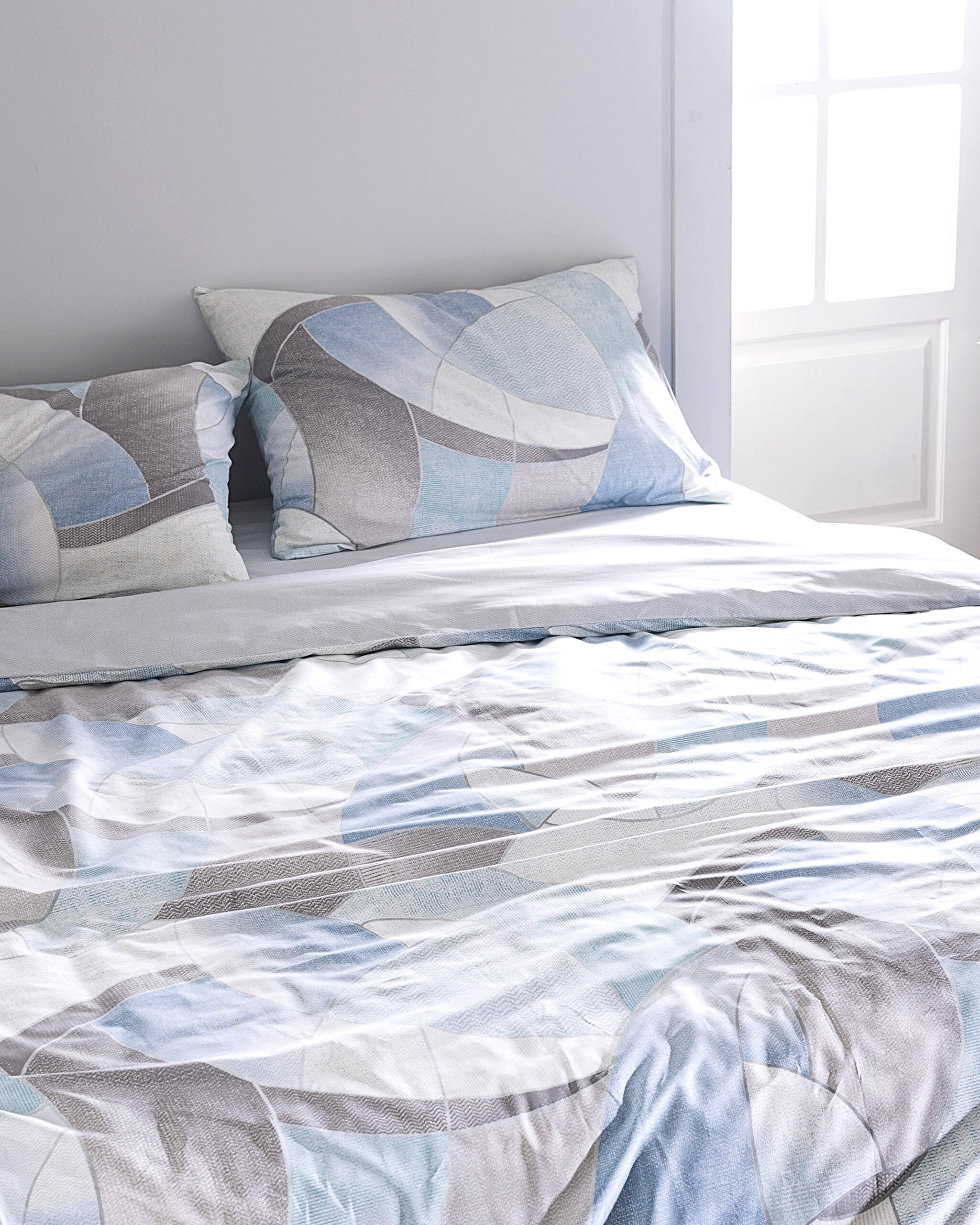 Ensemble de housse de couette imprimé en coton King Size Achille - Turquoise - 1