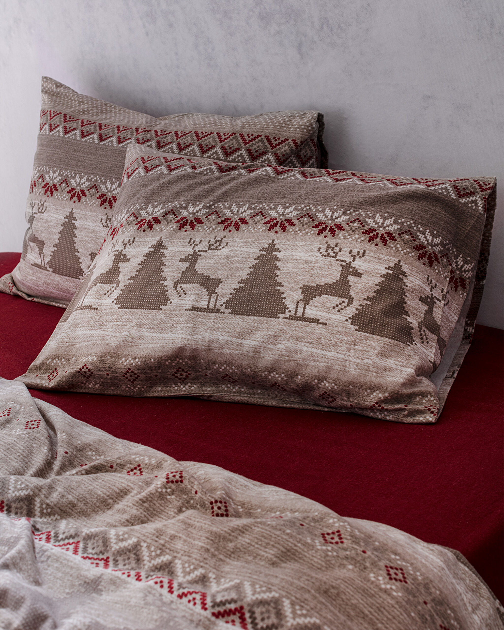 Vixien Super King Size 100% Cotton Flannel Duvet Cover Set - Beige - 2