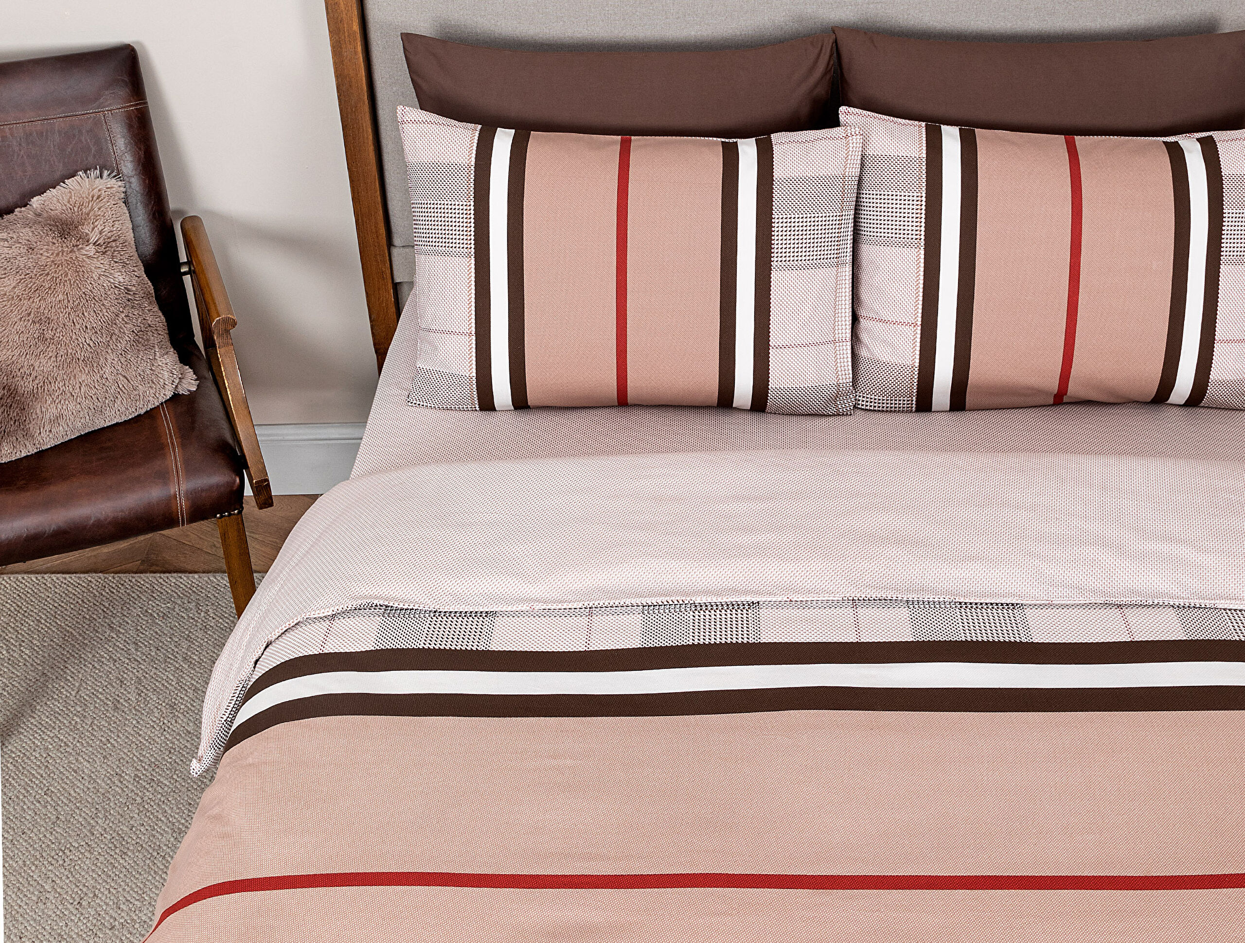 Ensemble de housse de couette Ranforce 100 % coton imprimé simple Leeroy - Marron - 1