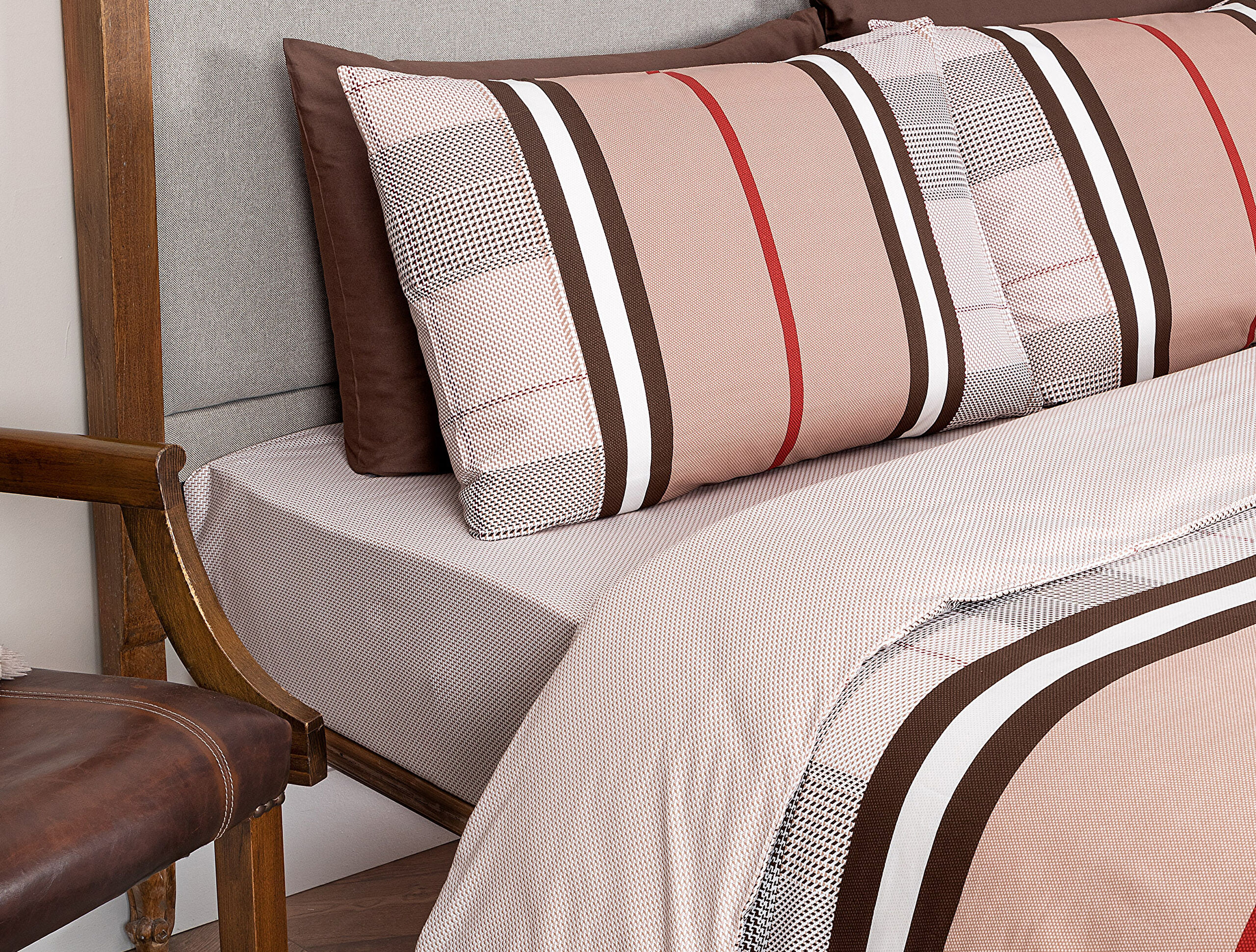 Ensemble de housse de couette Ranforce 100 % coton imprimé simple Leeroy - Marron - 2