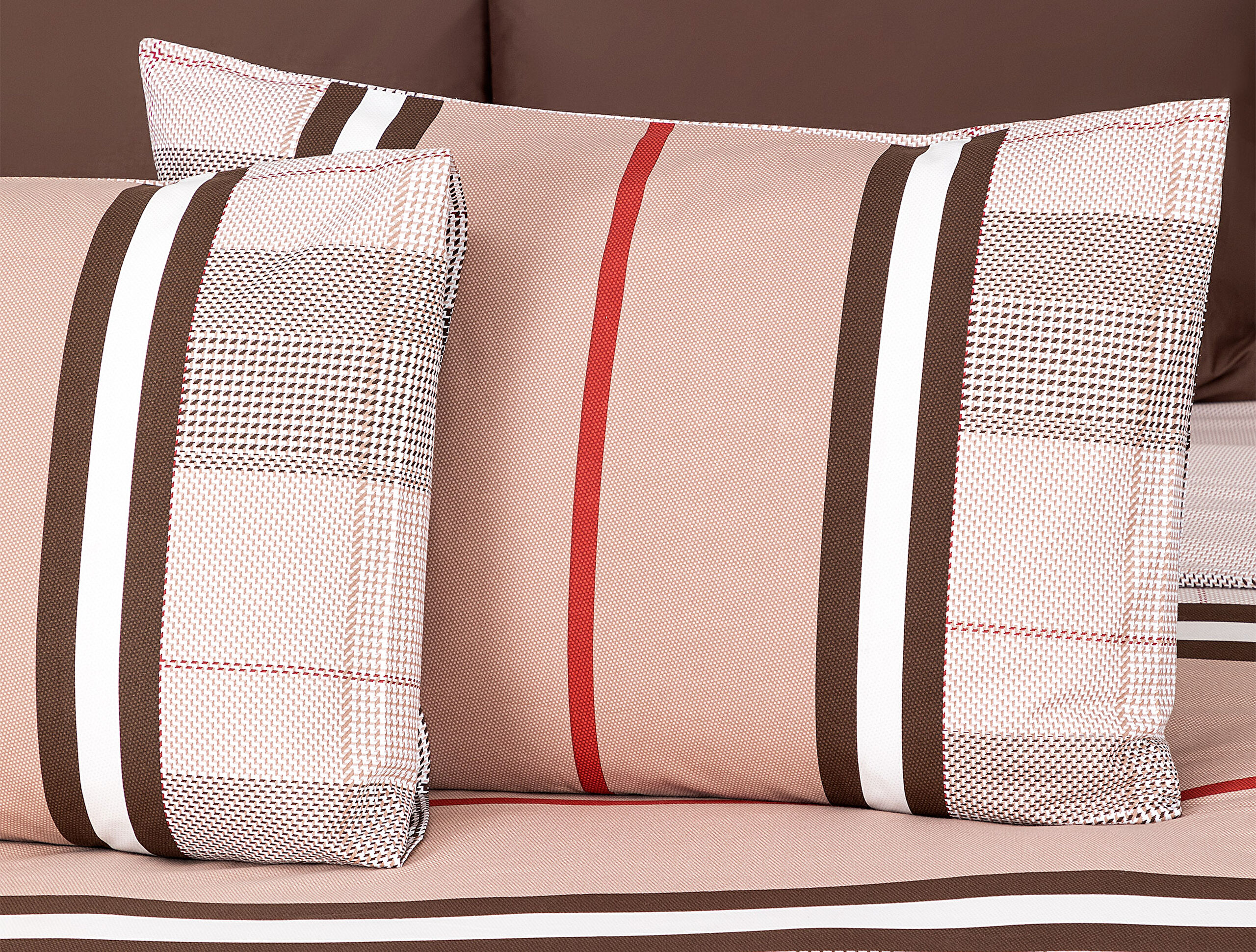 Ensemble de housse de couette Ranforce 100 % coton imprimé simple Leeroy - Marron - 6