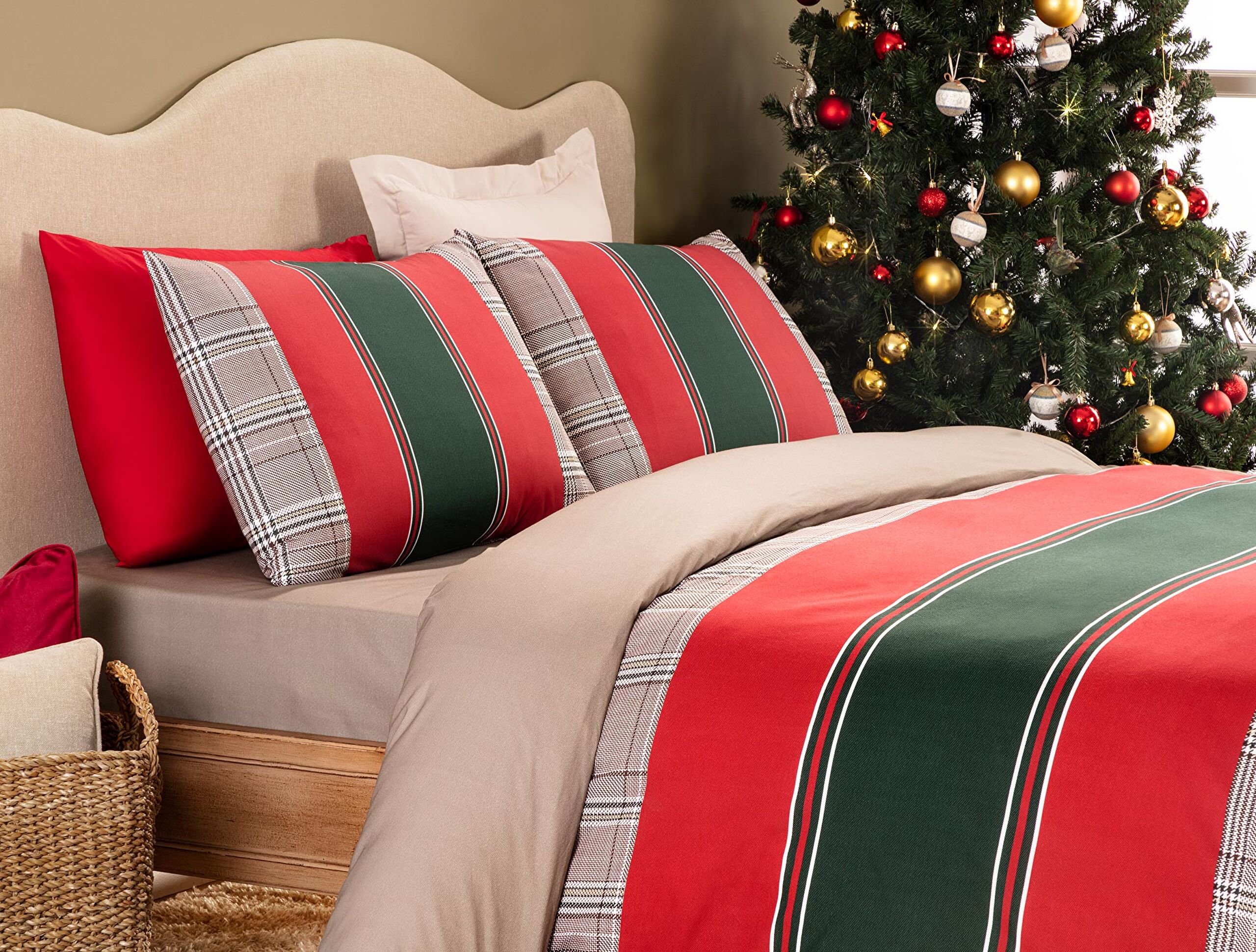 Ensemble de housse de couette imprimé Ranforce simple 100 % coton Vardan - Beige - 0