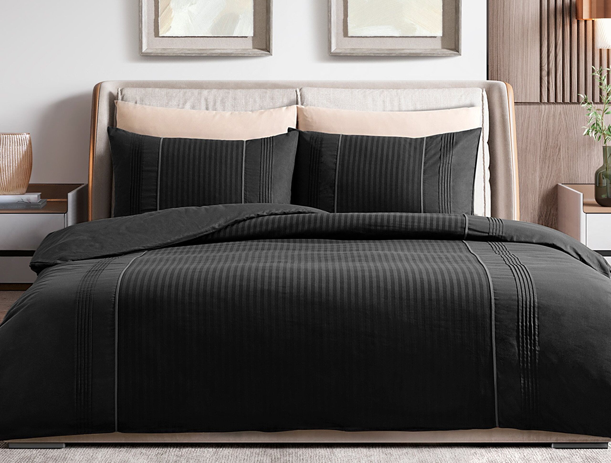 Ensemble de housse de couette côtelée simple Mousse - Noir - 0