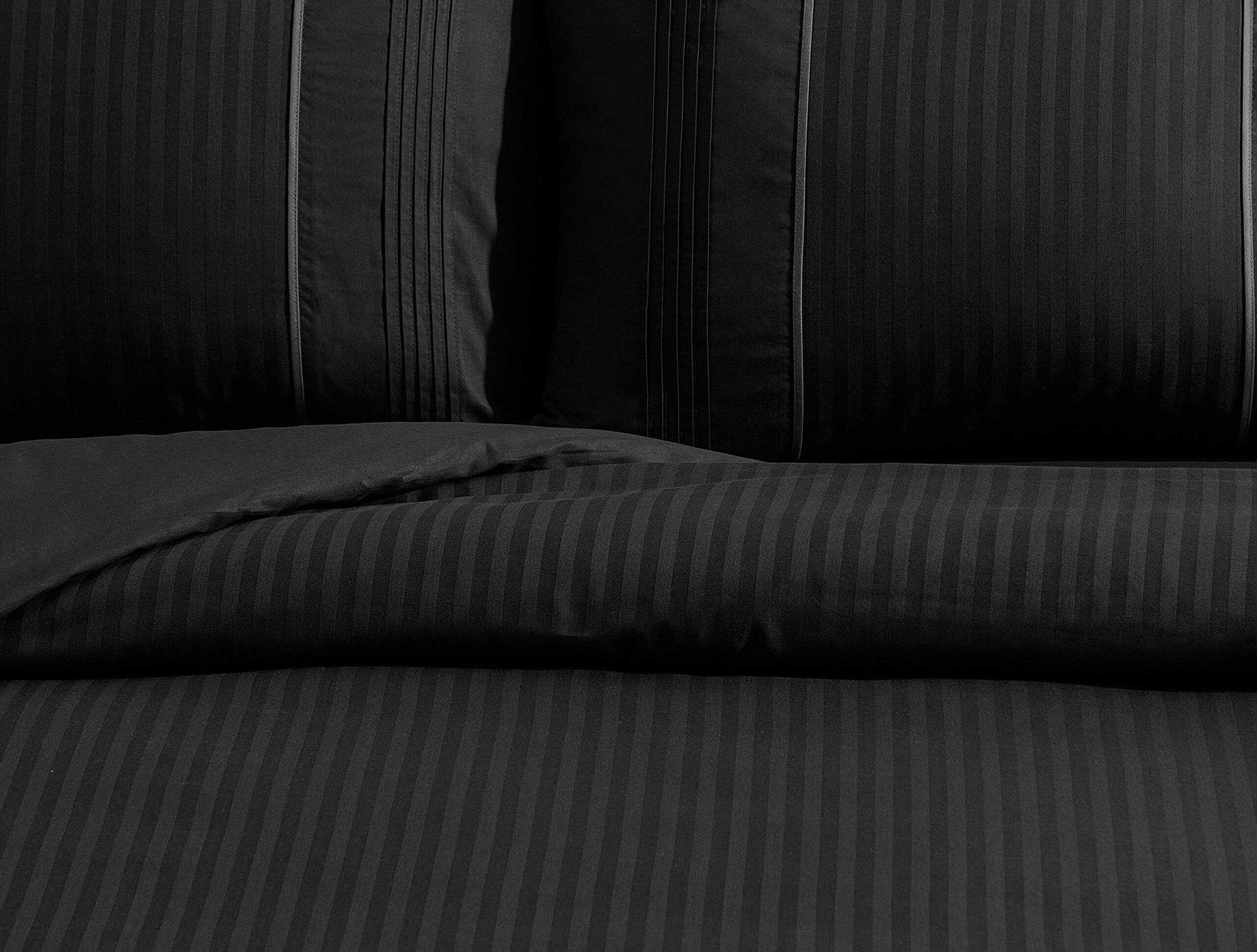 Ensemble de housse de couette côtelée simple Mousse - Noir - 1