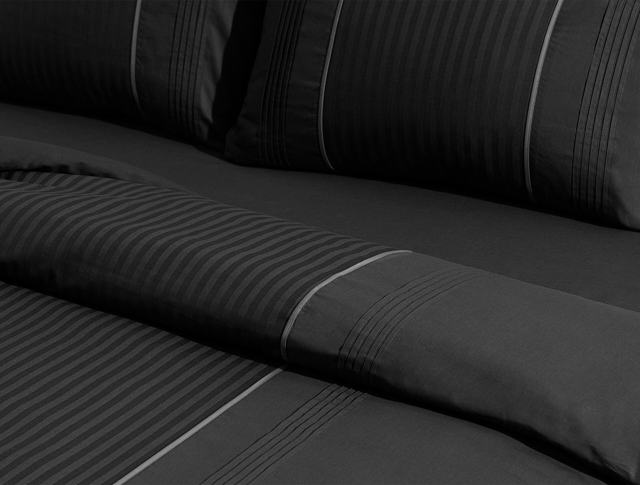 Ensemble de housse de couette côtelée simple Mousse - Noir - 2