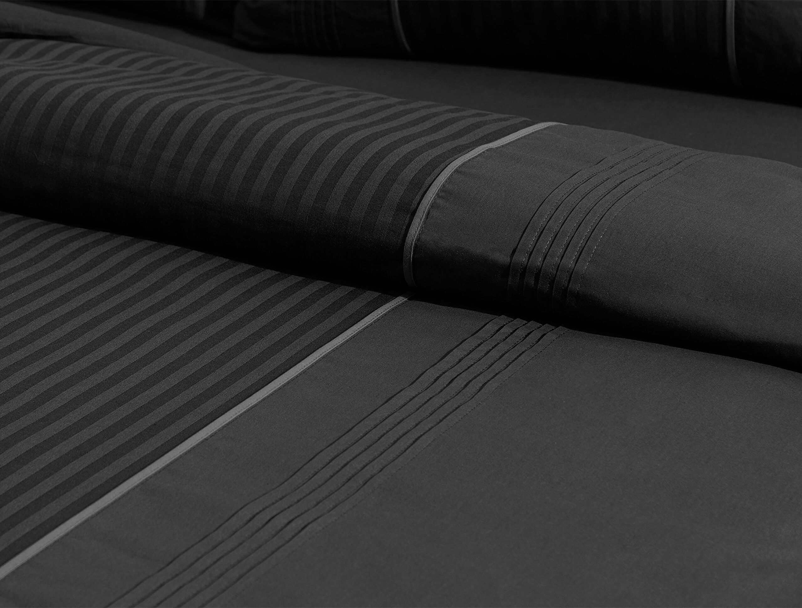 Ensemble de housse de couette côtelée simple Mousse - Noir - 4