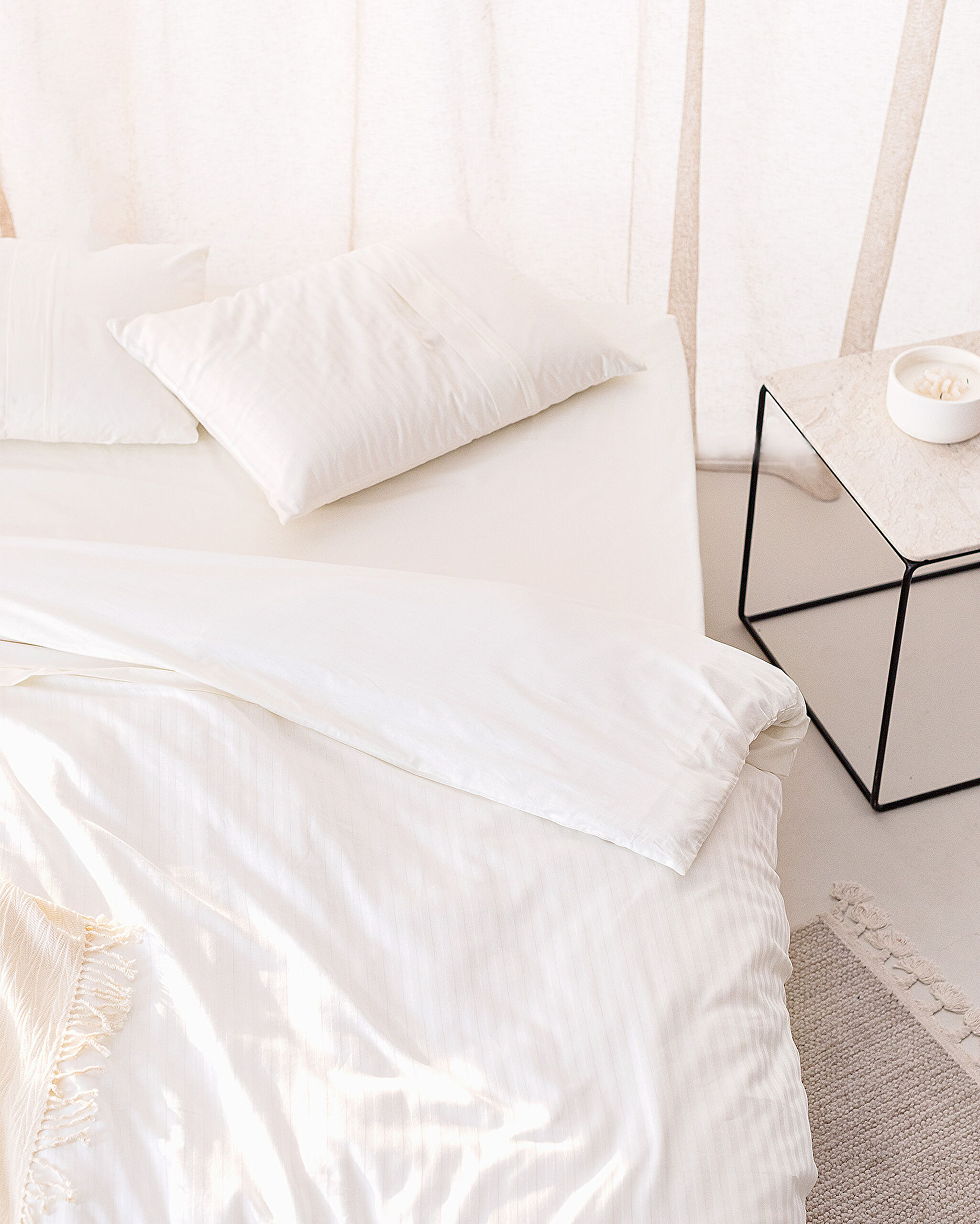 Ensemble de housse de couette à rayures simples Adrien - Écru - 3