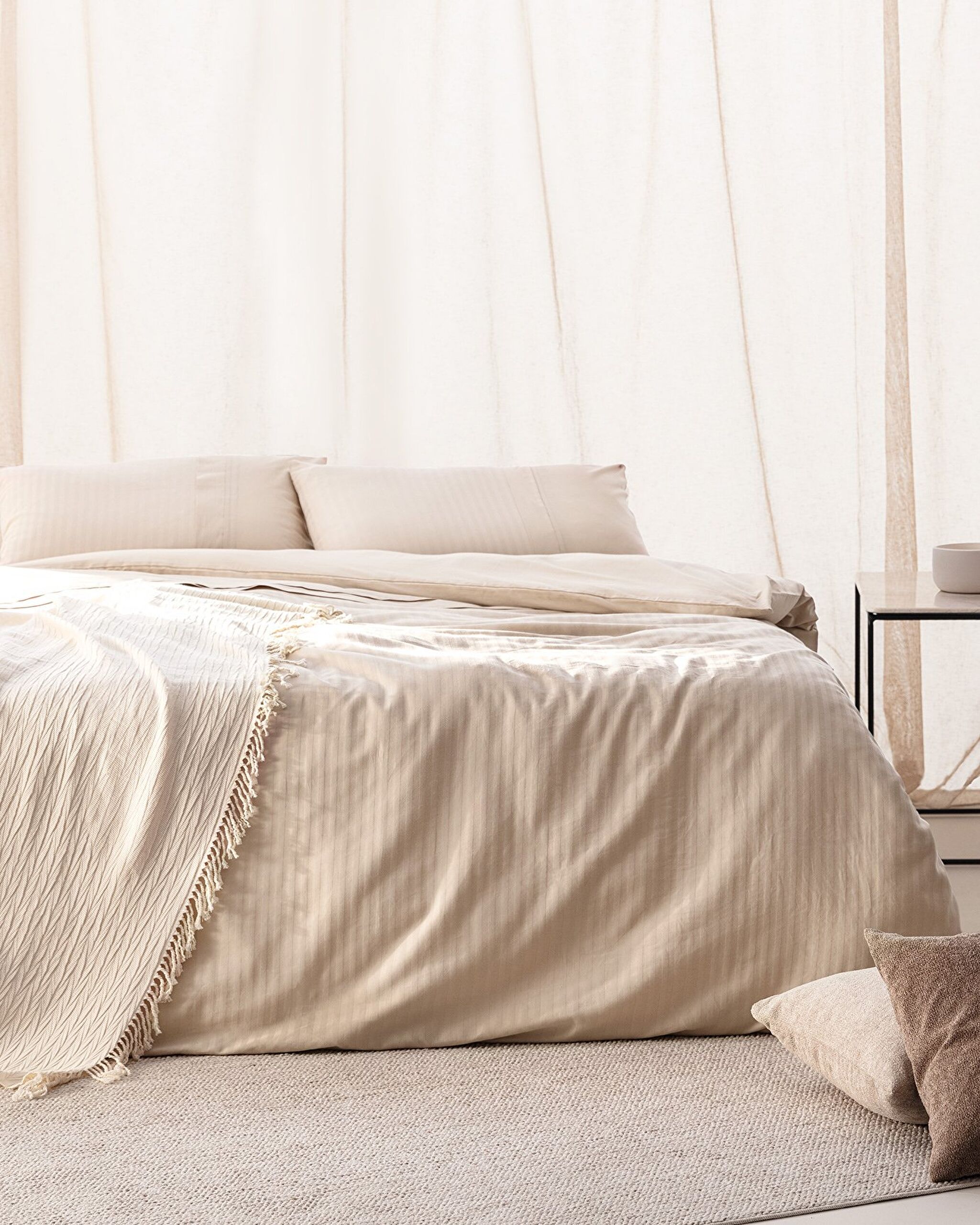 Adrien Tek Kişilik Çizgili Kapaklı Nevresim Takımı - Bej - 0