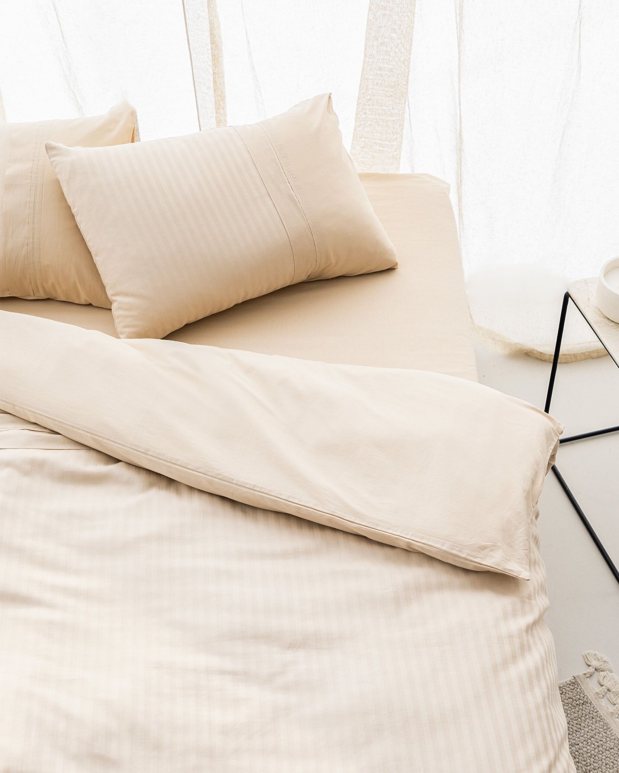 Adrien Tek Kişilik Çizgili Kapaklı Nevresim Takımı - Bej - 1