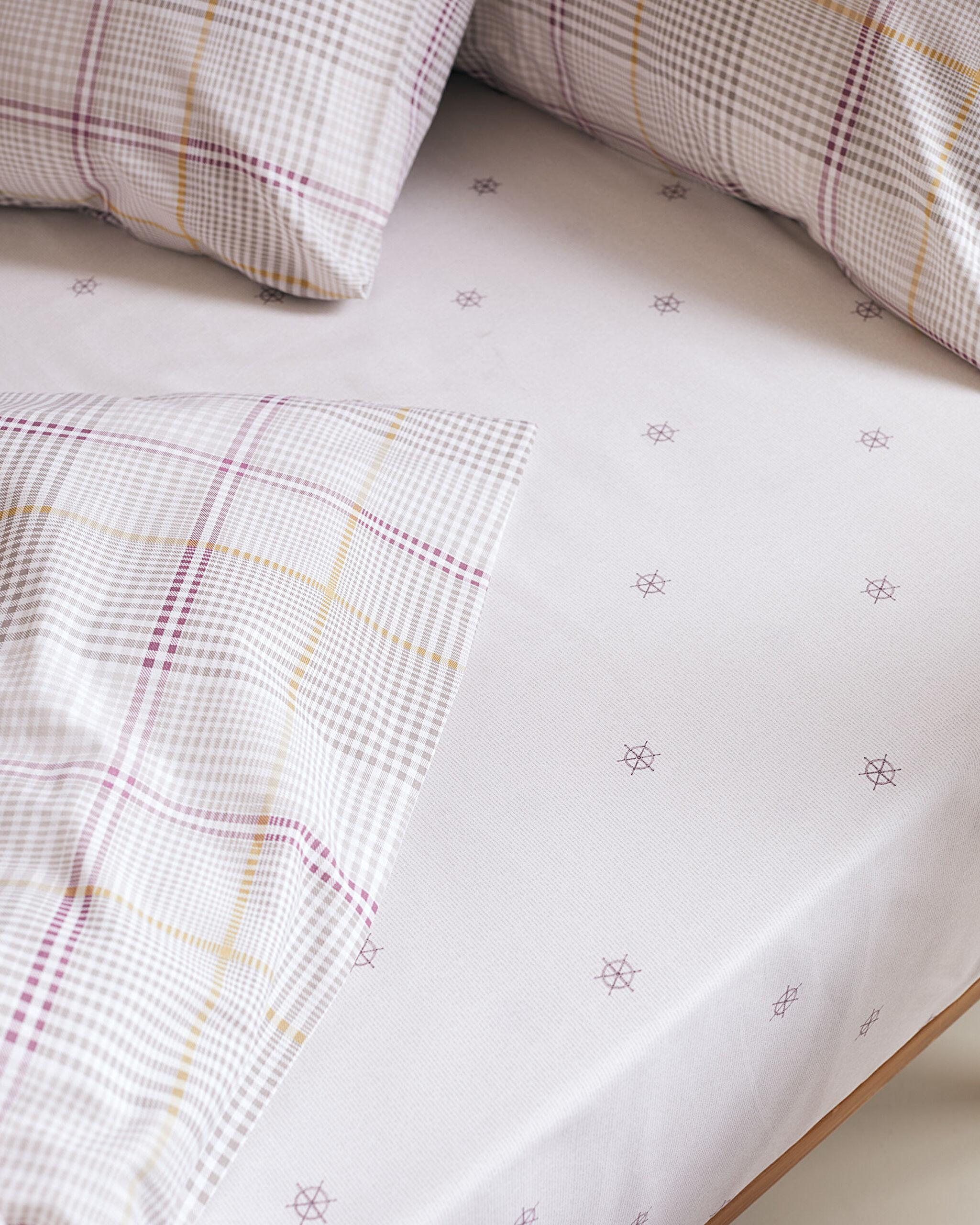 Ensemble de housse de couette imprimé Ranforce élastique simple Fontaine - Beige - 4