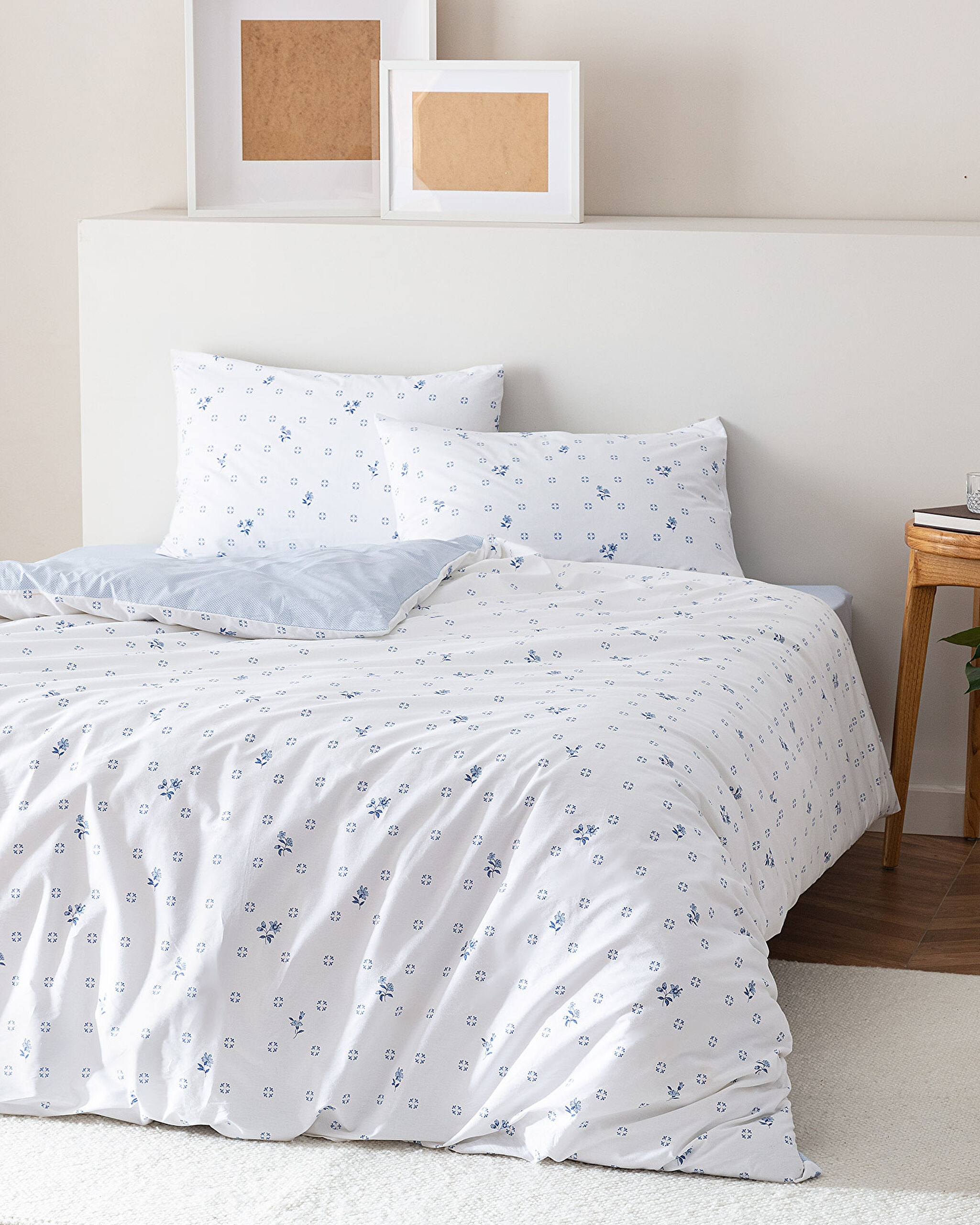 Ensemble de housse de couette imprimée Ranforce taille simple Dace avec draps élastiques - Bleu - 0