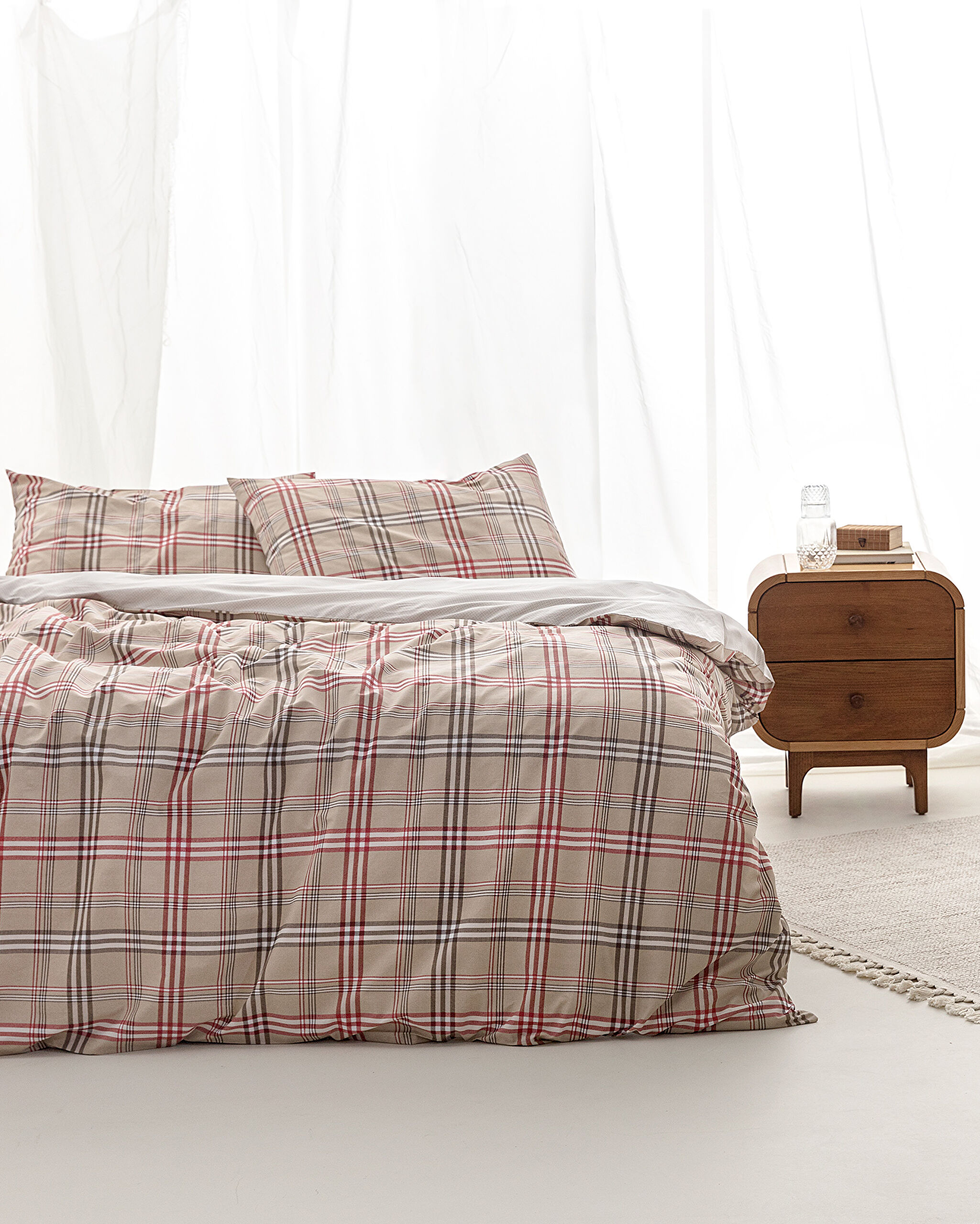 Ensemble de housse de couette imprimé Ranforce simple 100 % coton Garen - Beige - 0