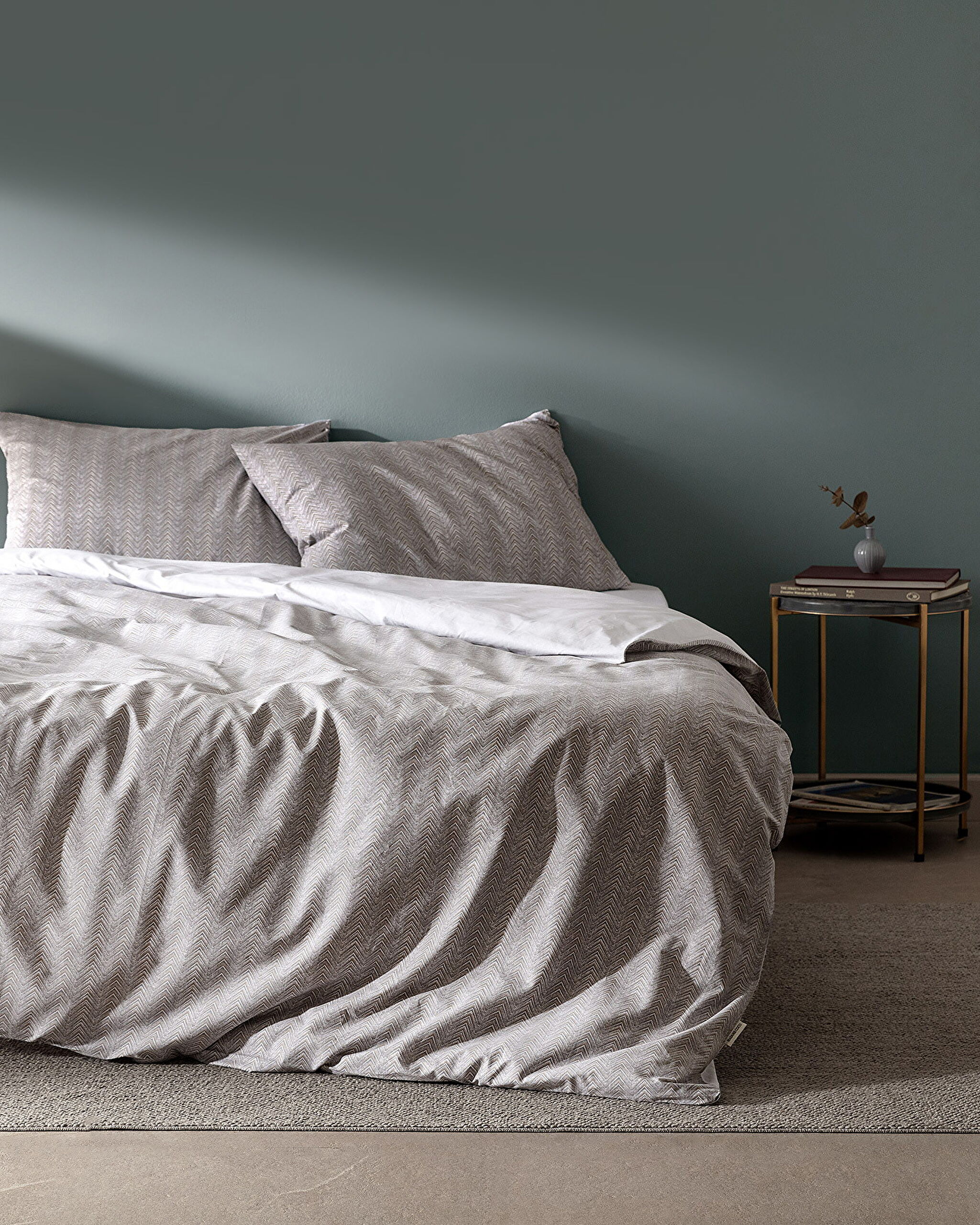 Ensemble de housse de couette imprimé Ranforce 100 % coton simple Bailey - Gris - 5