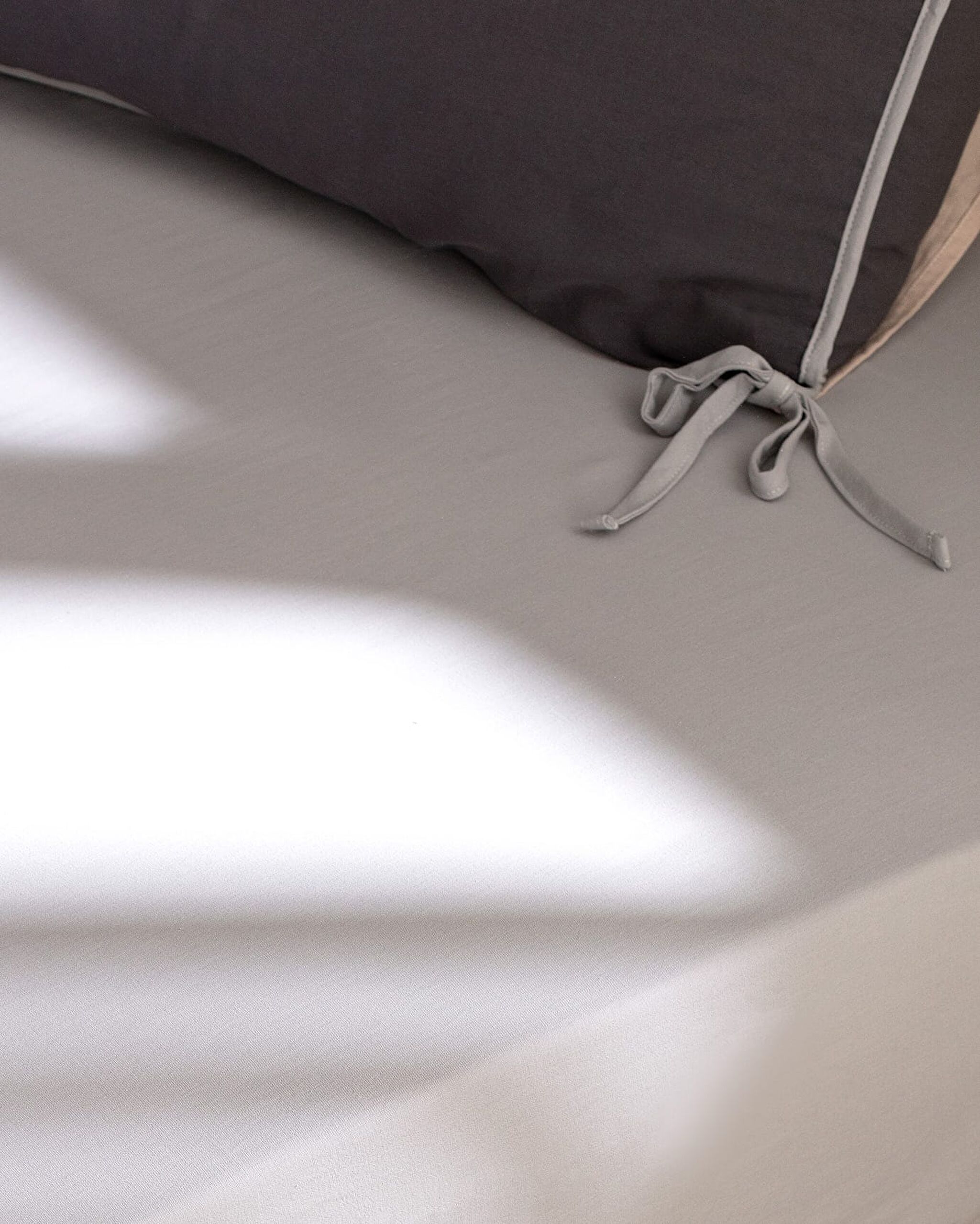 Aimon Single 100% Cotton Washed Tied Duvet Cover Set - Anthracite/Beige - 6