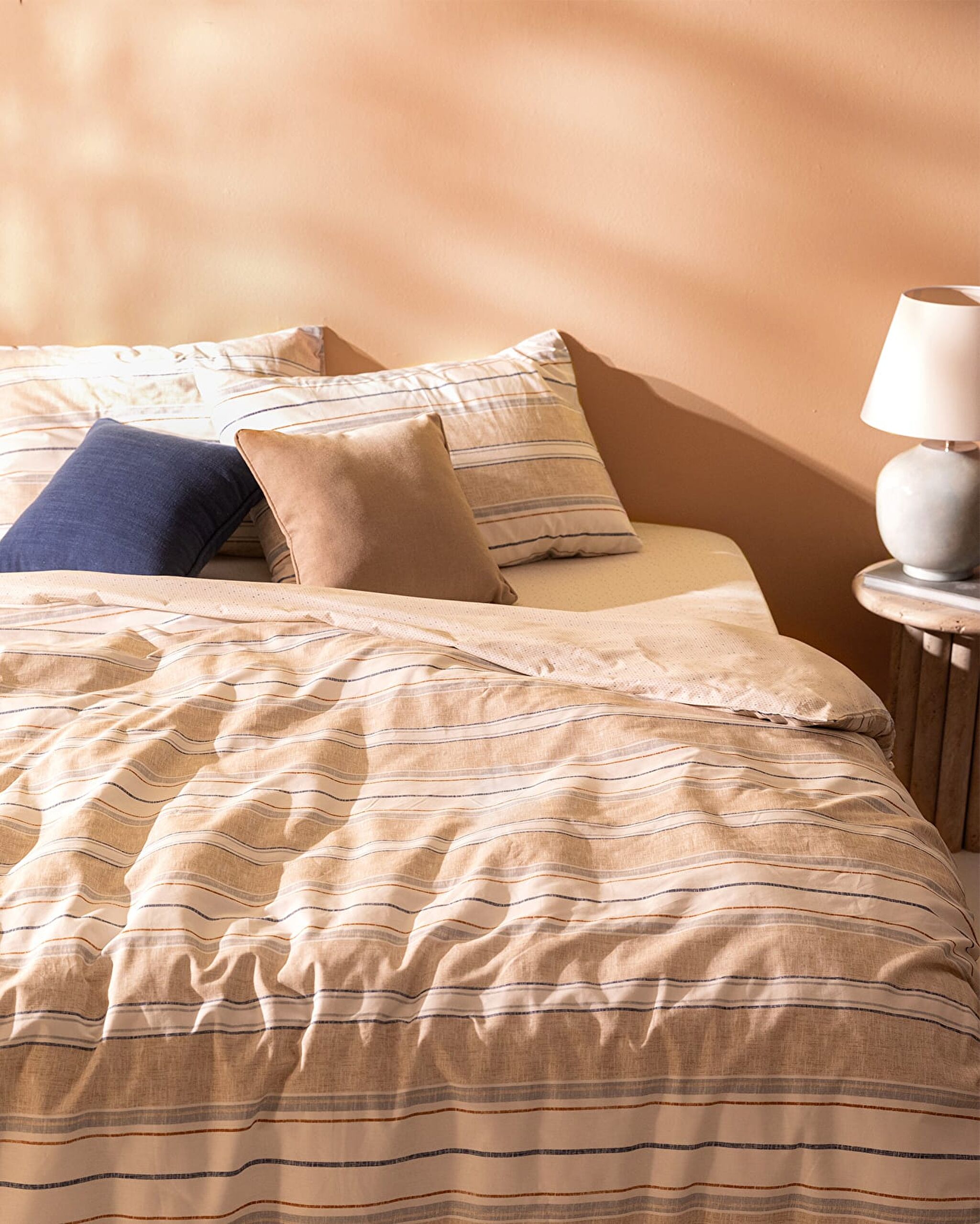 Elodie King Size 100% Cotton Ranforce Elastic Printed Duvet Cover Set - Beige - 1