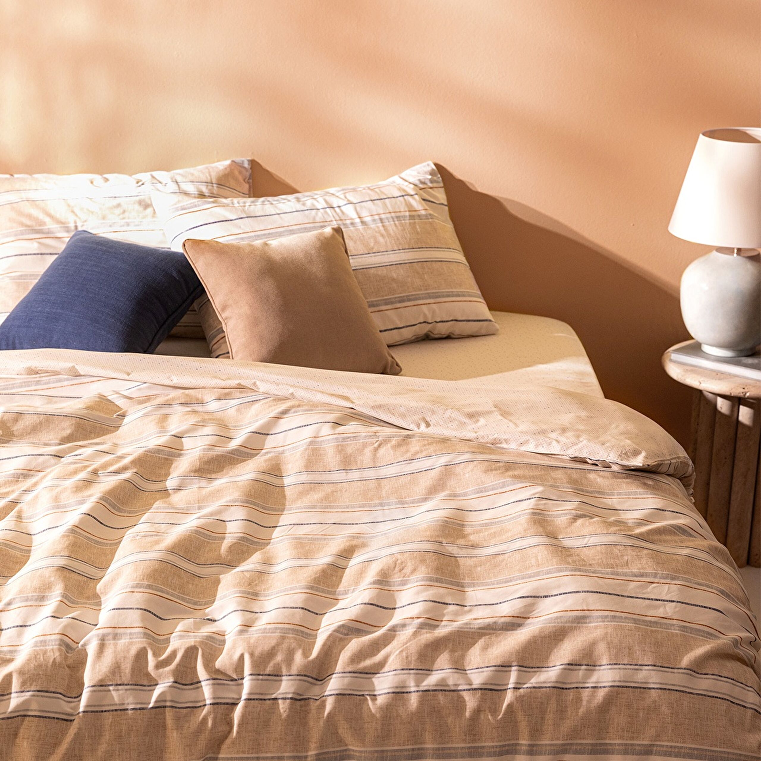 Elodie King Size 100 % Baumwolle Ranforce Elastisch bedrucktes Bettbezug-Set – Beige - 1