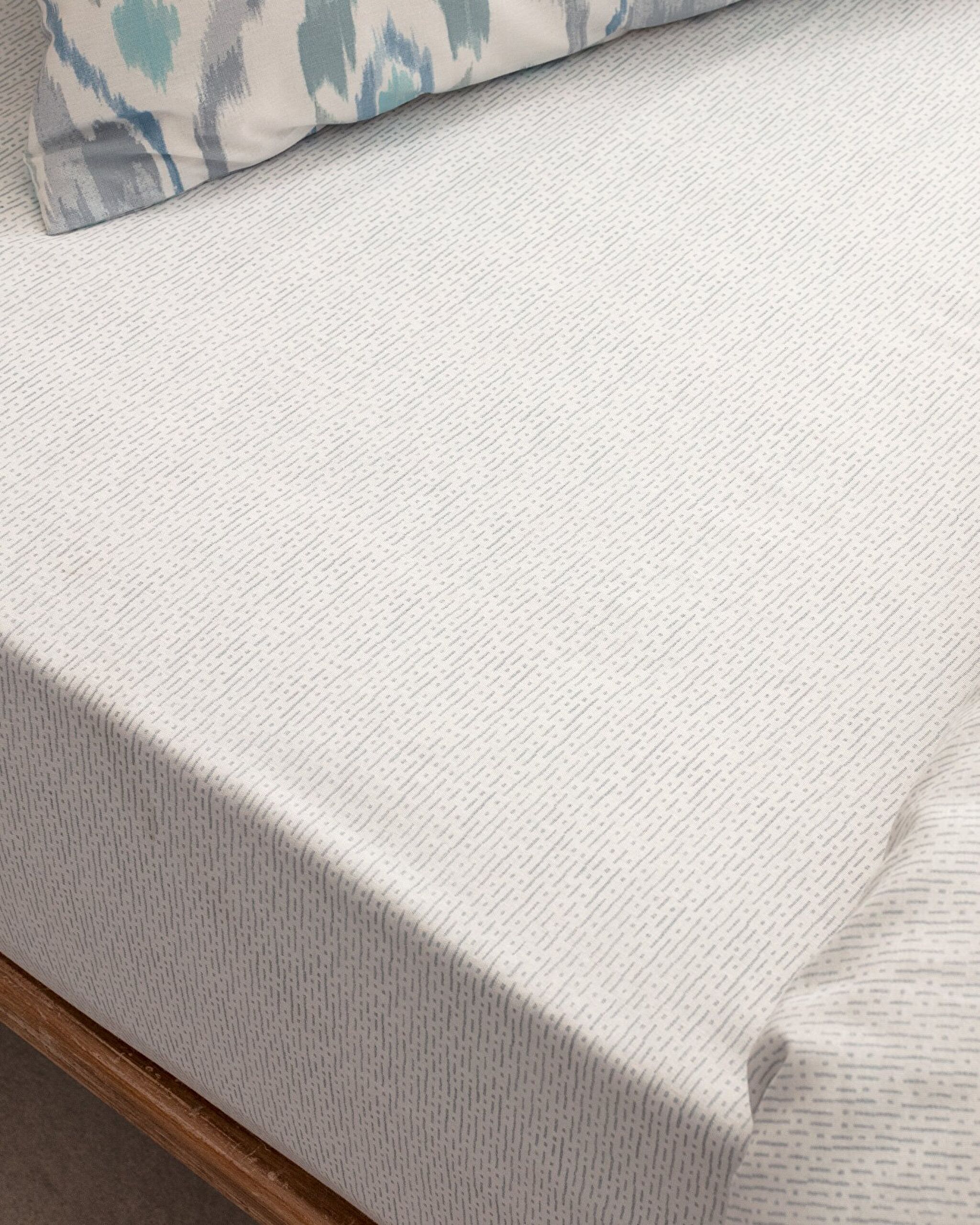 Ensemble de housse de couette imprimée élastique Ranforce simple 100 % coton Norris - Gris/Menthe - 4