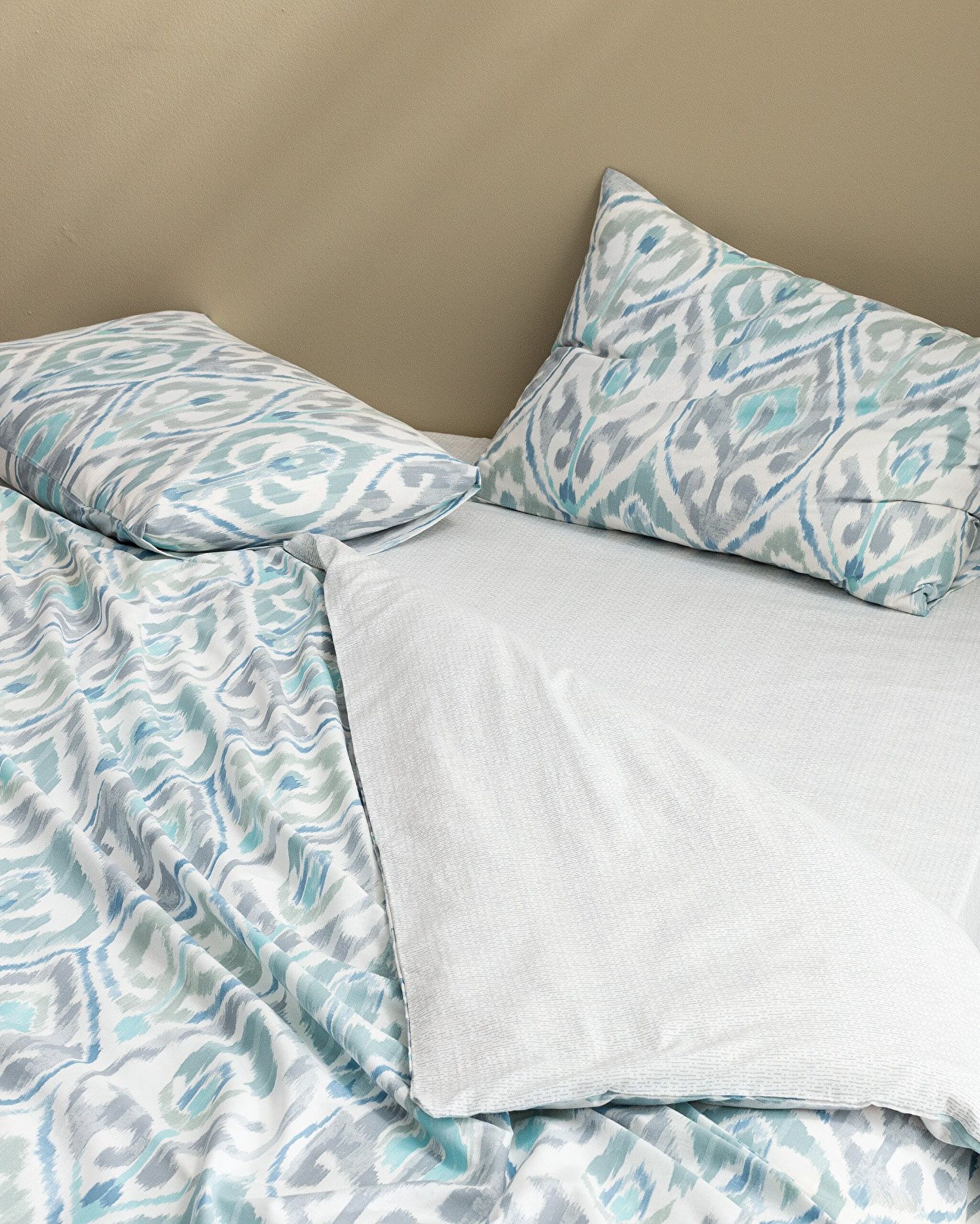 Ensemble de housse de couette imprimée élastique Ranforce simple 100 % coton Norris - Gris/Menthe - 1