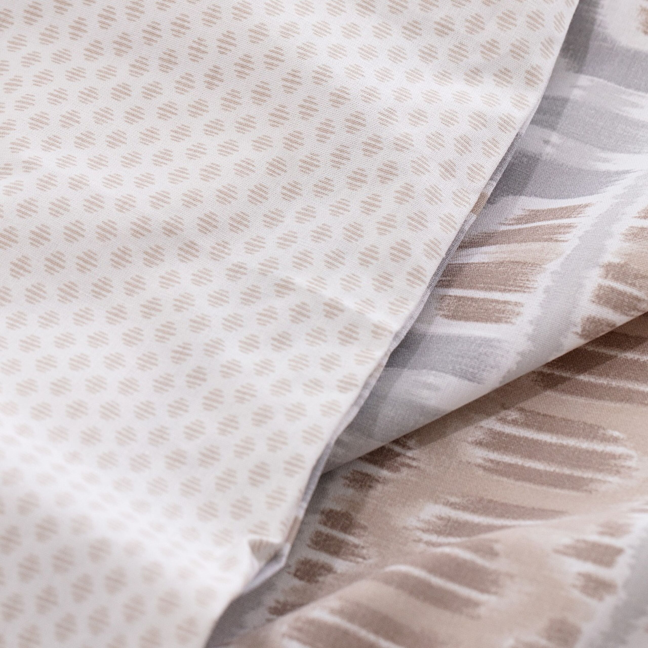 Ensemble de housse de couette imprimé Ranforce simple 100 % coton Abrial - Beige/Gris - 5