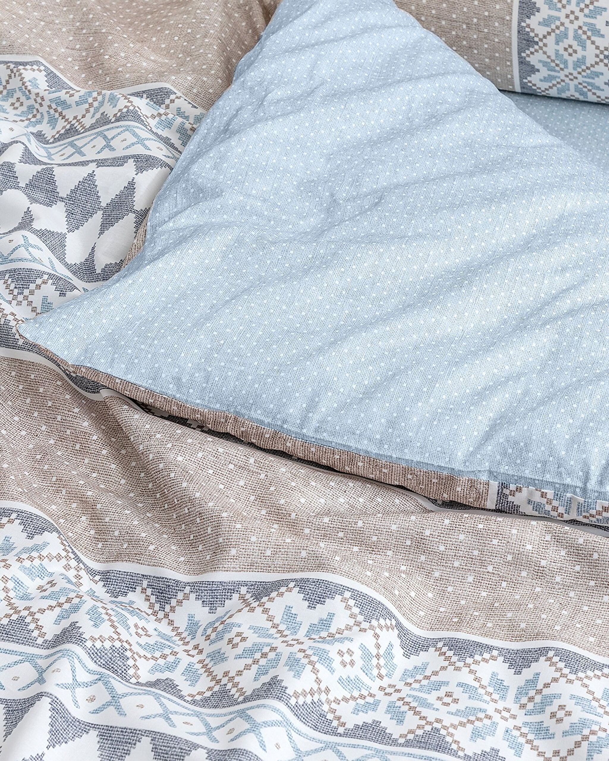 Benoit Single 100 % Baumwolle Ranforce bedrucktes Bettbezug-Set – Beige/Blau - 5