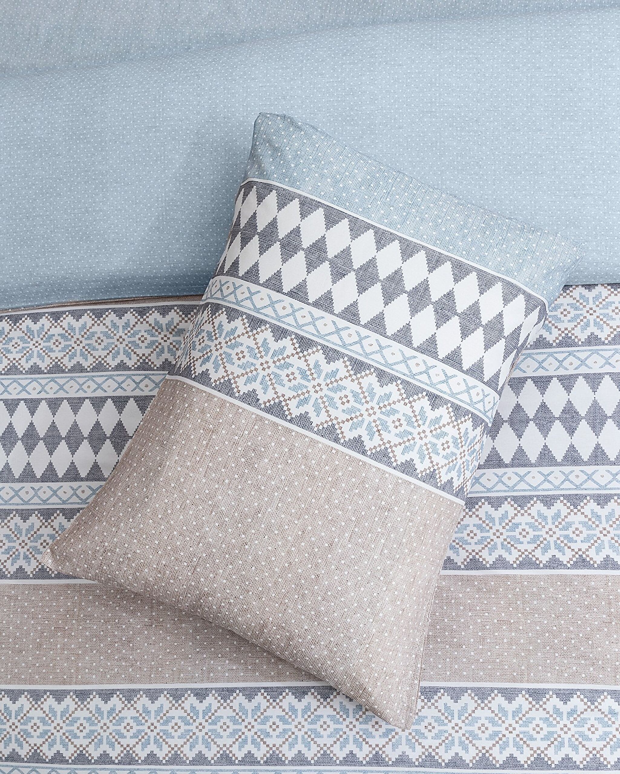 Benoit Single 100 % Baumwolle Ranforce bedrucktes Bettbezug-Set – Beige/Blau - 4