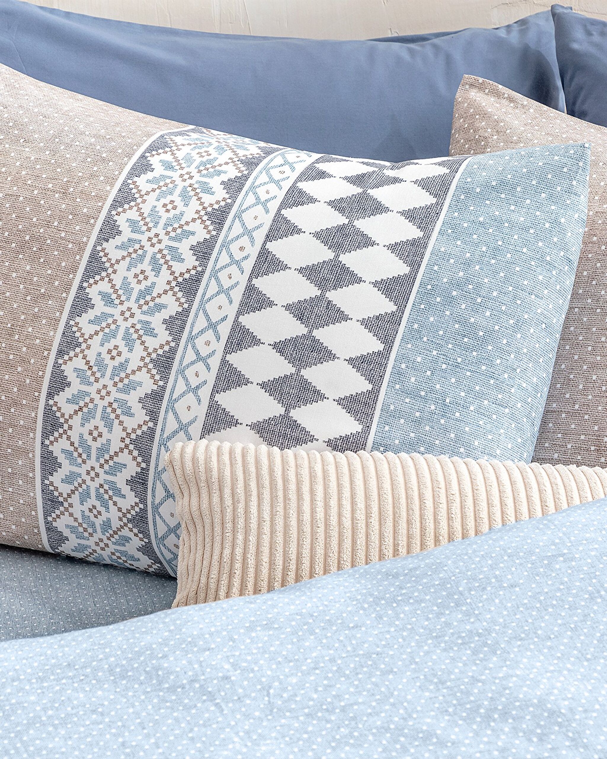 Benoit Single 100 % Baumwolle Ranforce bedrucktes Bettbezug-Set – Beige/Blau - 2