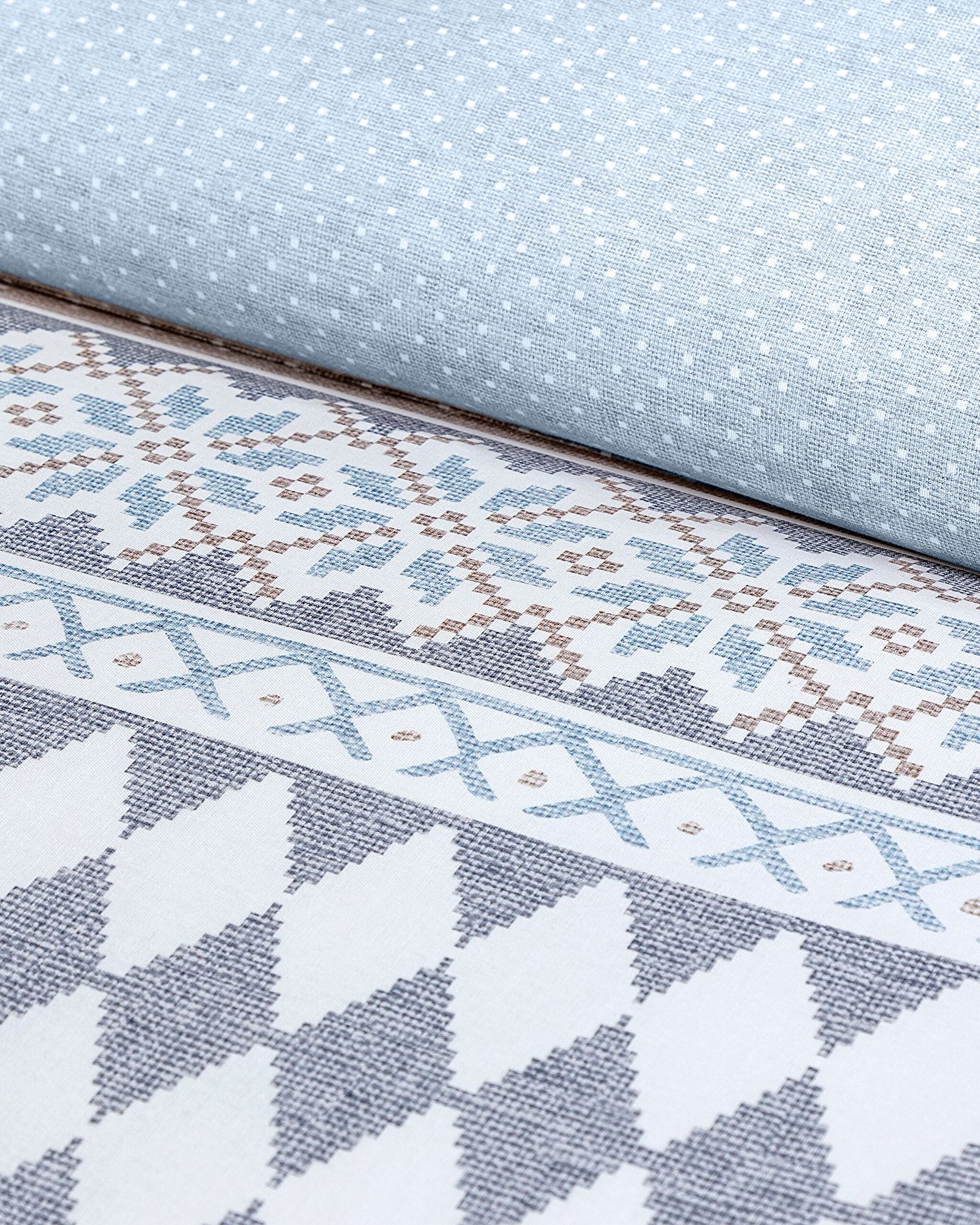 Benoit Single 100 % Baumwolle Ranforce bedrucktes Bettbezug-Set – Beige/Blau - 1