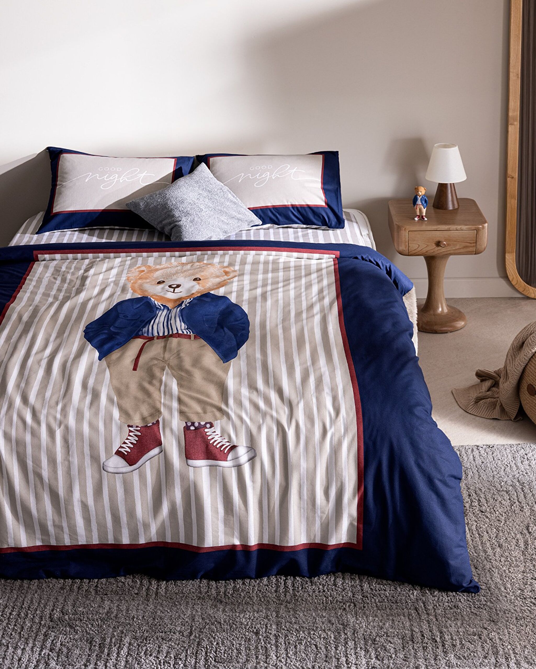 Marnay Bear Single 100 % Baumwolle Ranforce bedrucktes Bettbezug-Set – Beige - 0