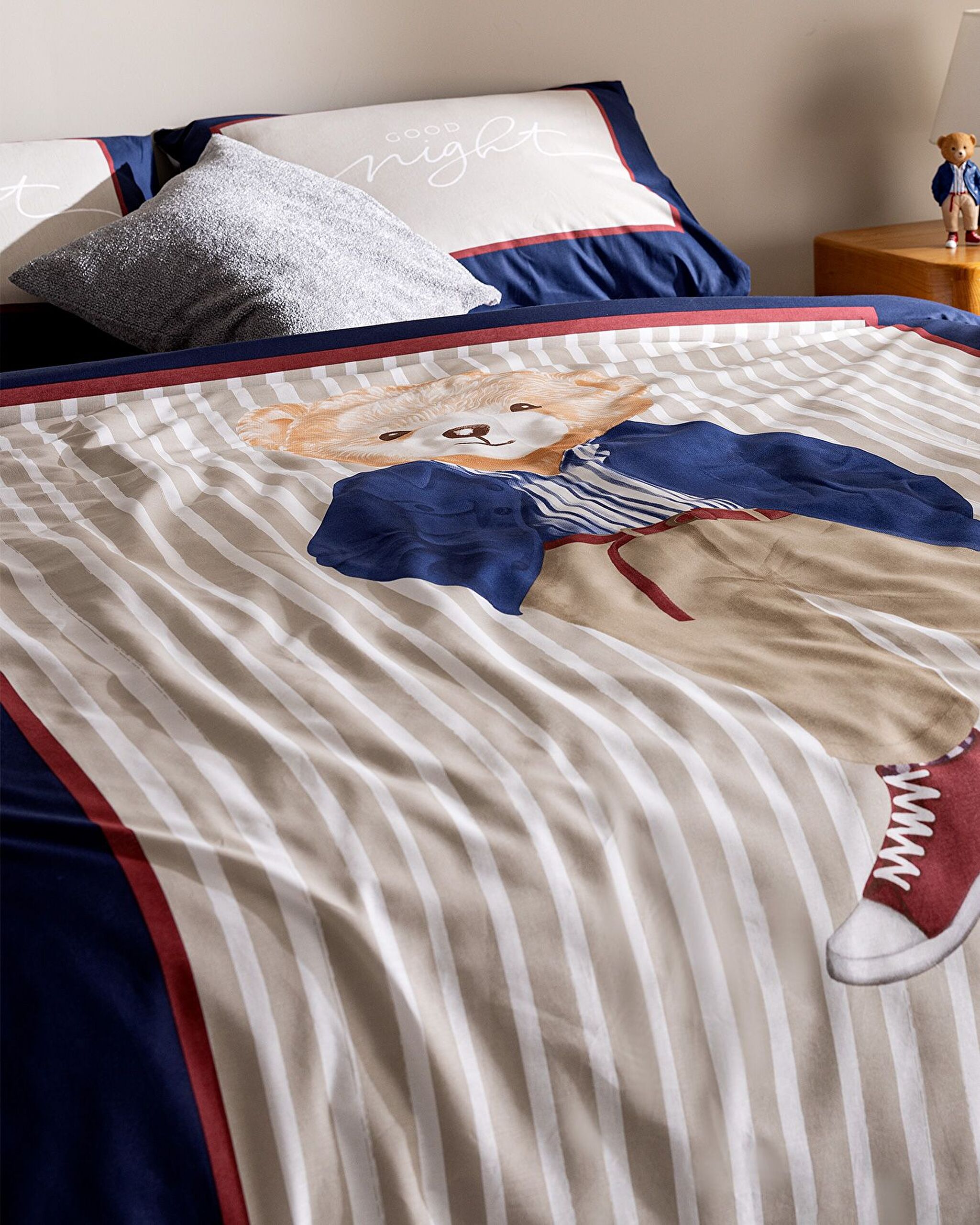 Marnay Bear Single 100 % Baumwolle Ranforce bedrucktes Bettbezug-Set – Beige - 1