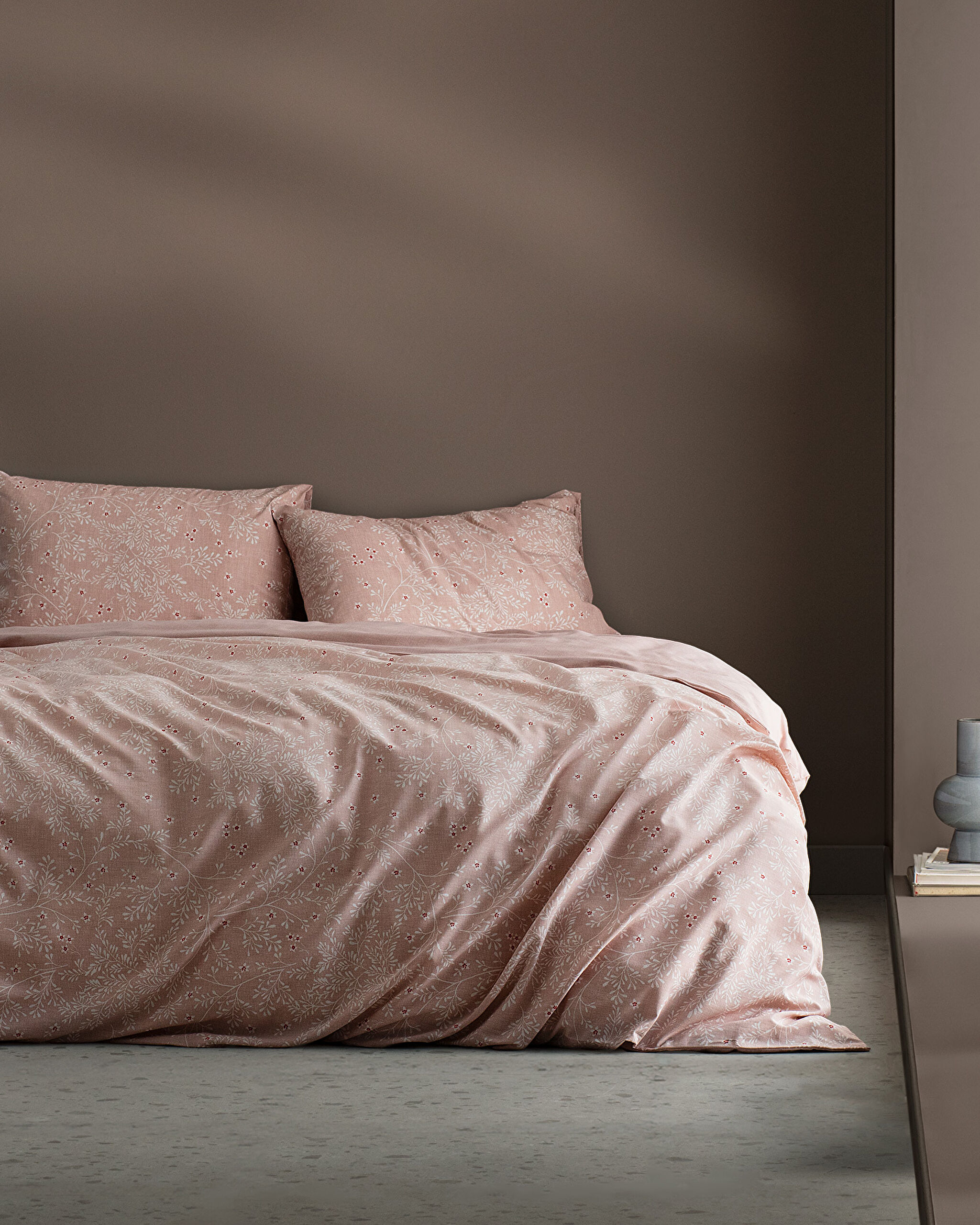 Ensemble de housse de couette imprimé Ranforce 100 % coton simple Emele - Poudre - 0