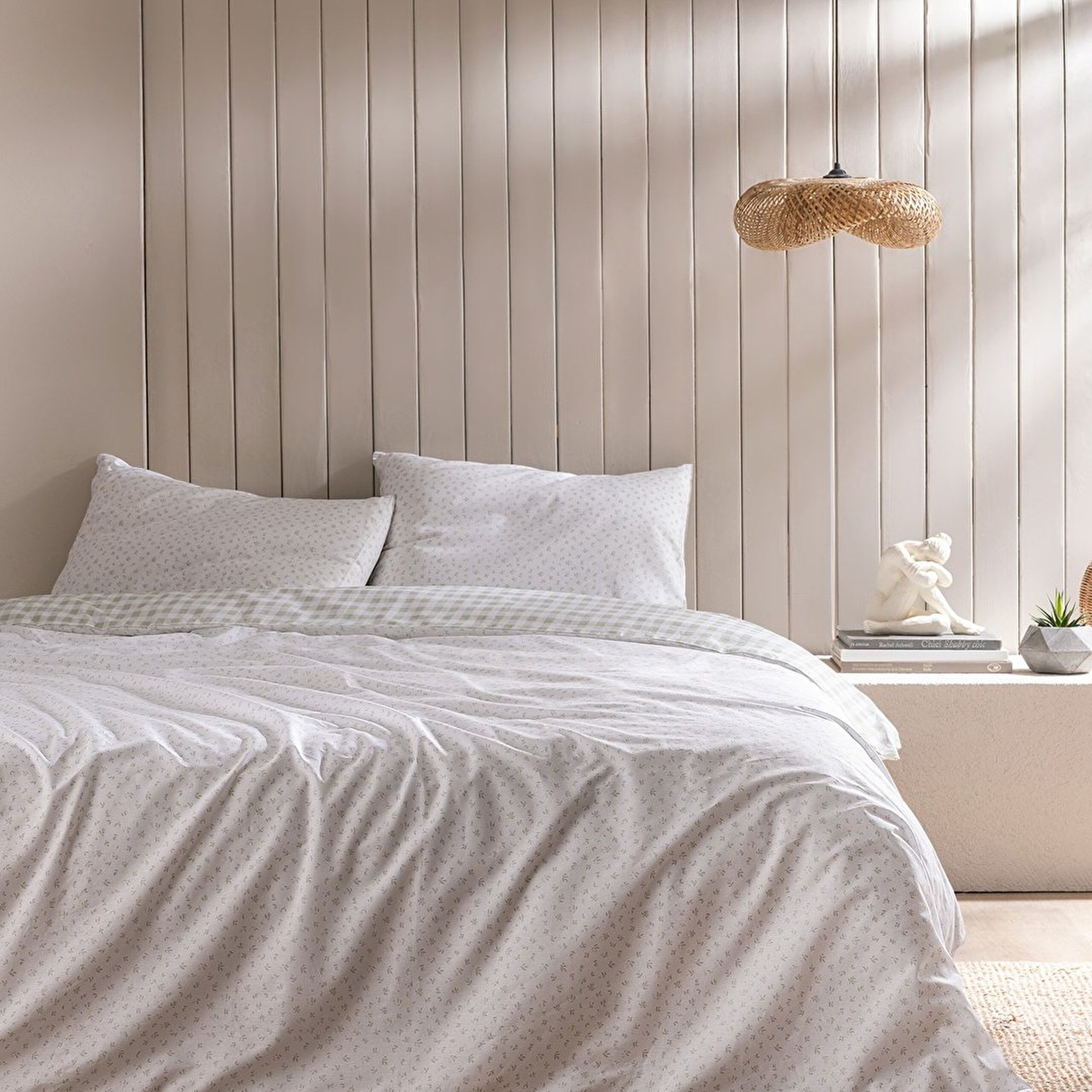 Ensemble de housse de couette imprimé Ranforce 100 % coton simple Botie - Kaki - 0