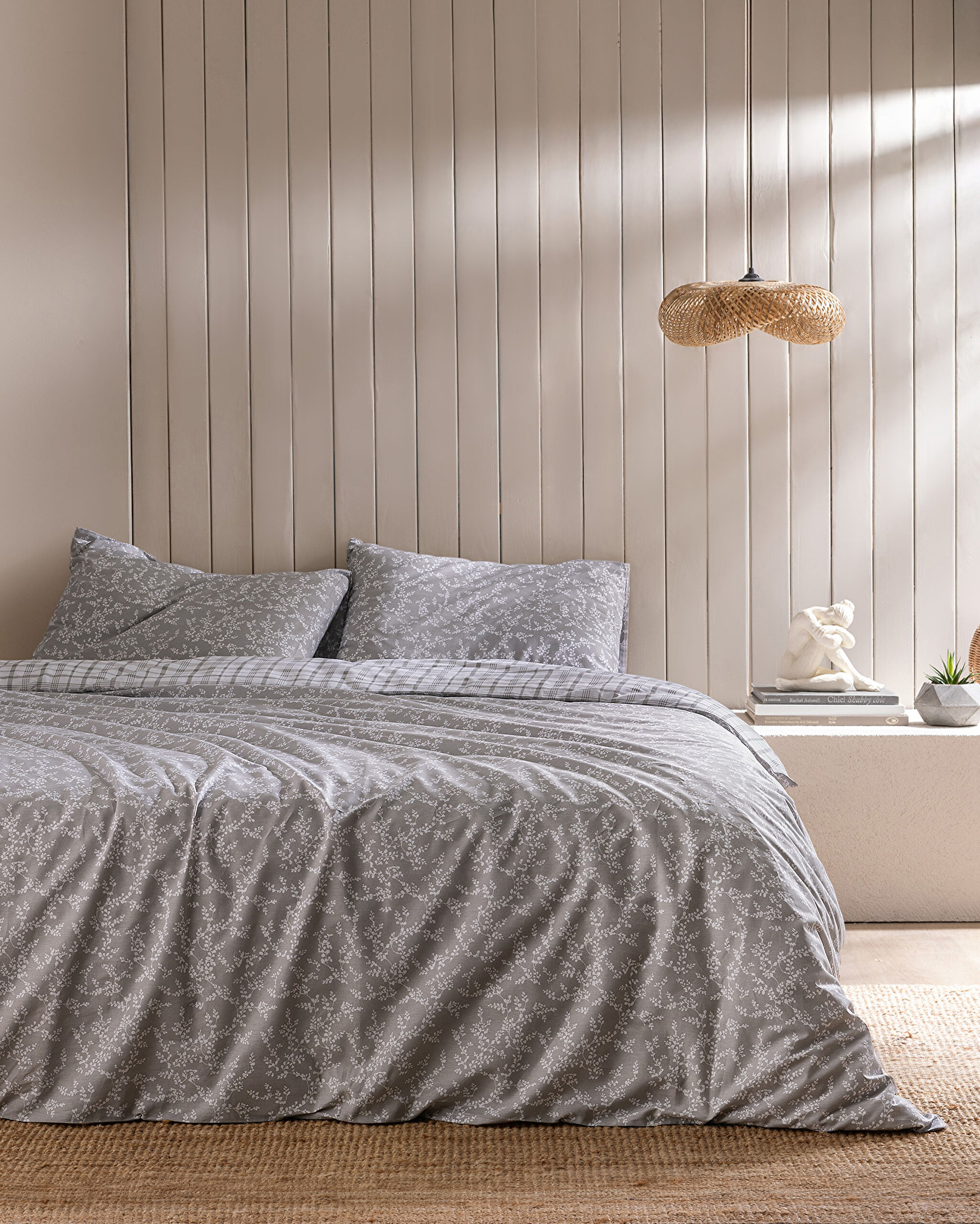 Ensemble de housse de couette imprimé Ranforce 100 % coton simple Garde - Gris - 0