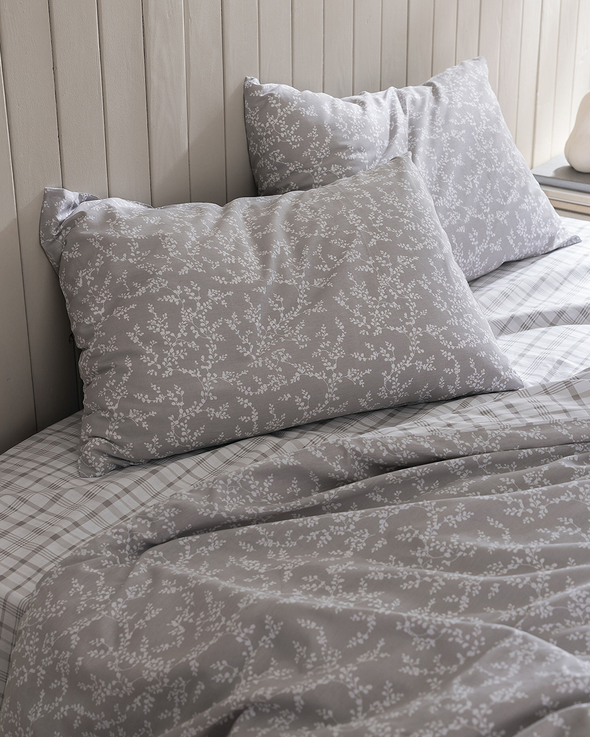 Ensemble de housse de couette imprimé Ranforce 100 % coton simple Garde - Gris - 2