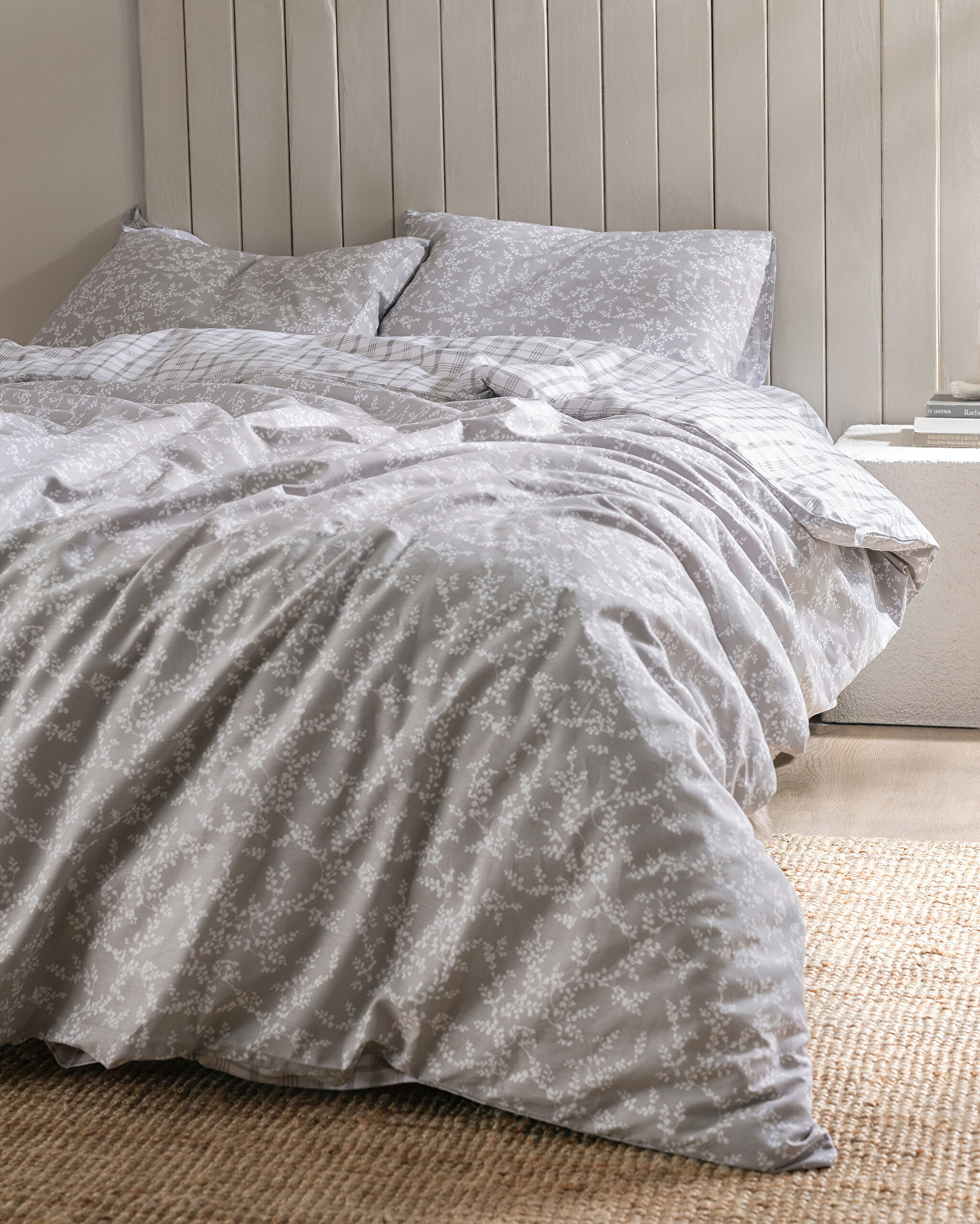 Ensemble de housse de couette imprimé Ranforce 100 % coton simple Garde - Gris - 1