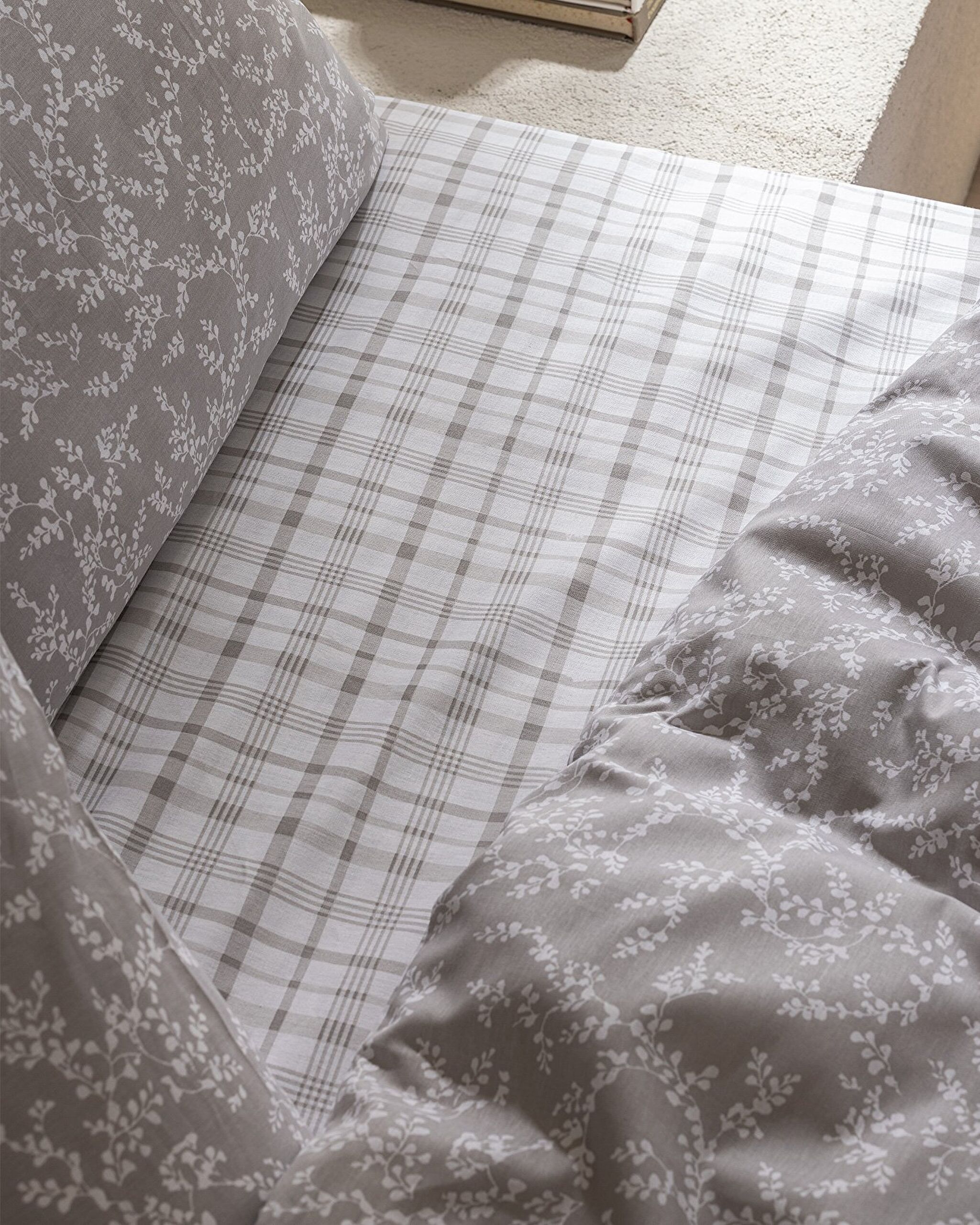 Ensemble de housse de couette imprimé Ranforce 100 % coton simple Garde - Gris - 3